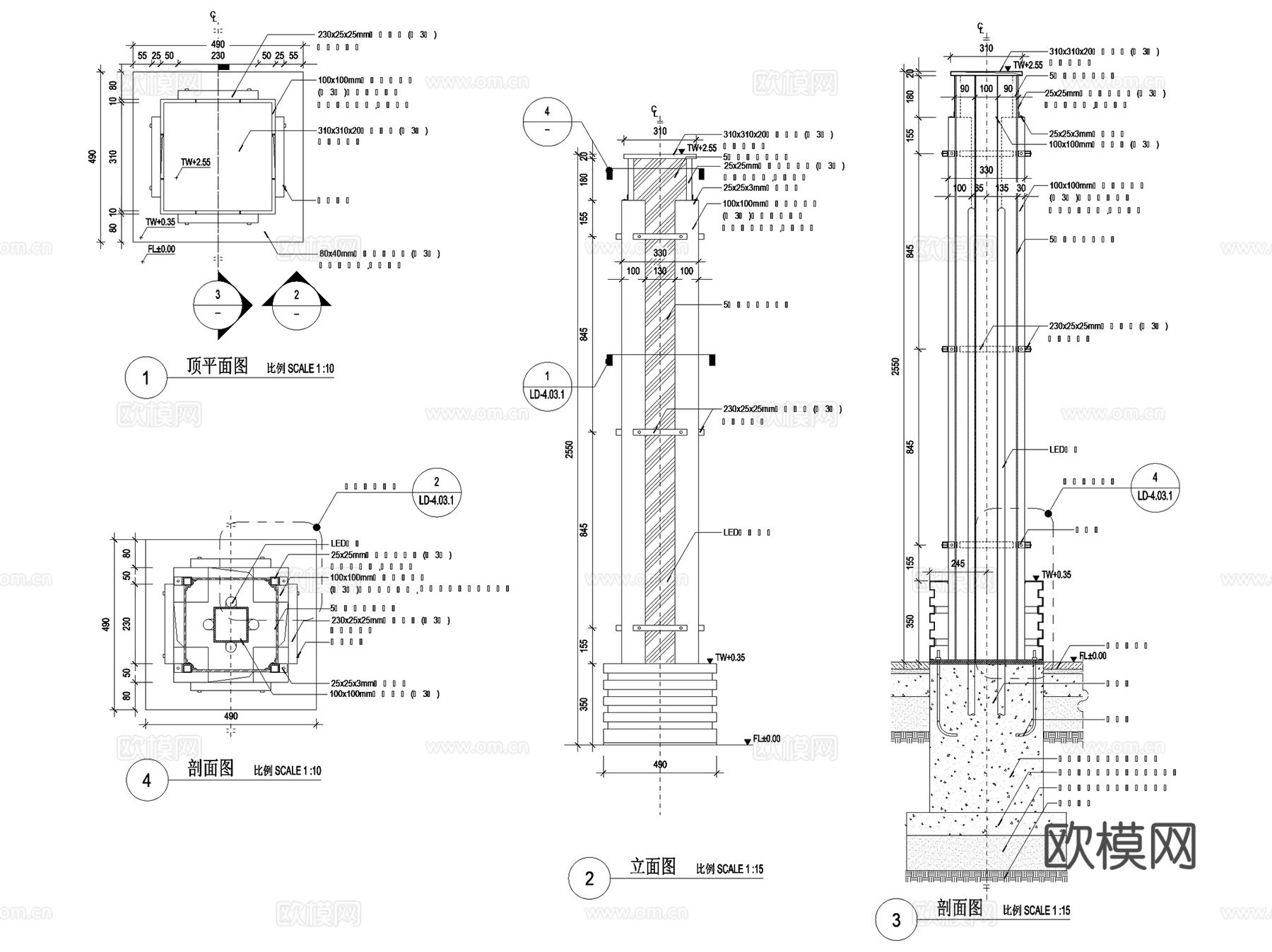园林景观灯柱庭院灯灯具CAD施工图集 16套cad施工图