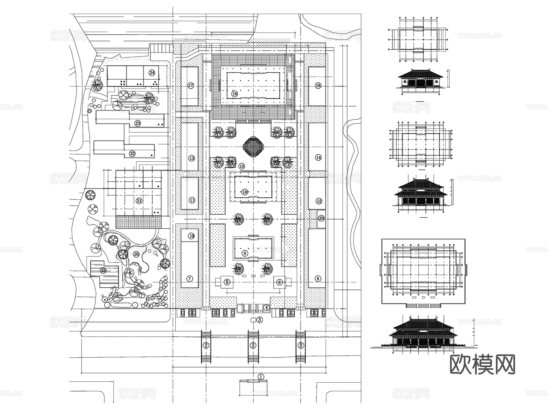 中式古建筑宗教佛寺民居CAD施工图集 35套cad施工图