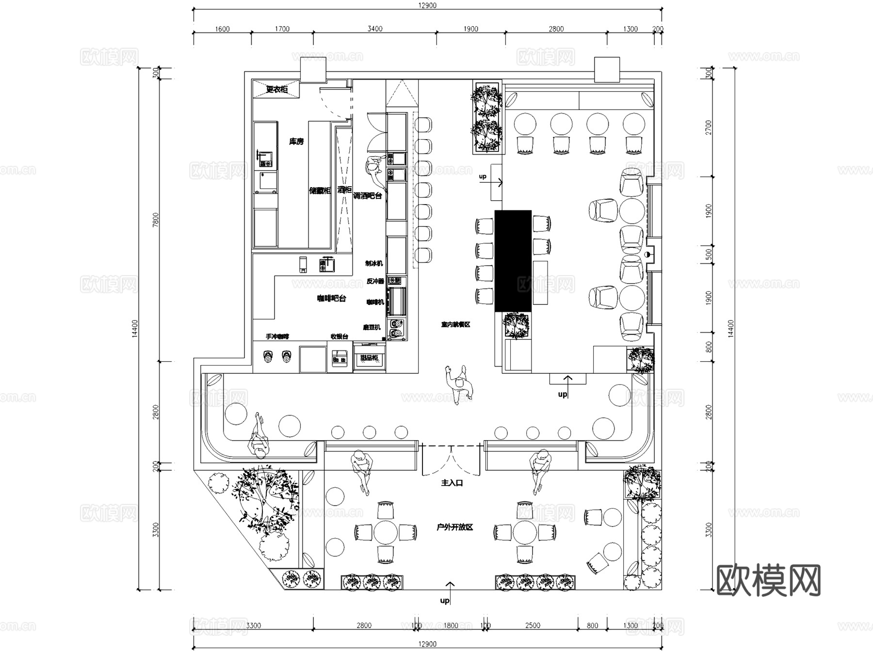 茶饮奶茶咖啡厅室内工装平面CAD施工图集 30套cad施工图
