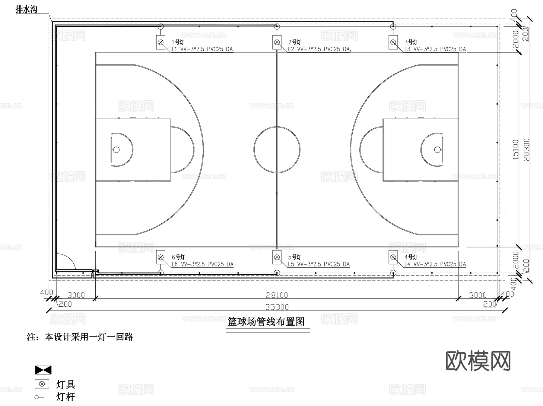 学校标准篮球场构造节点详图及照明全套CAD施工图集cad施工图