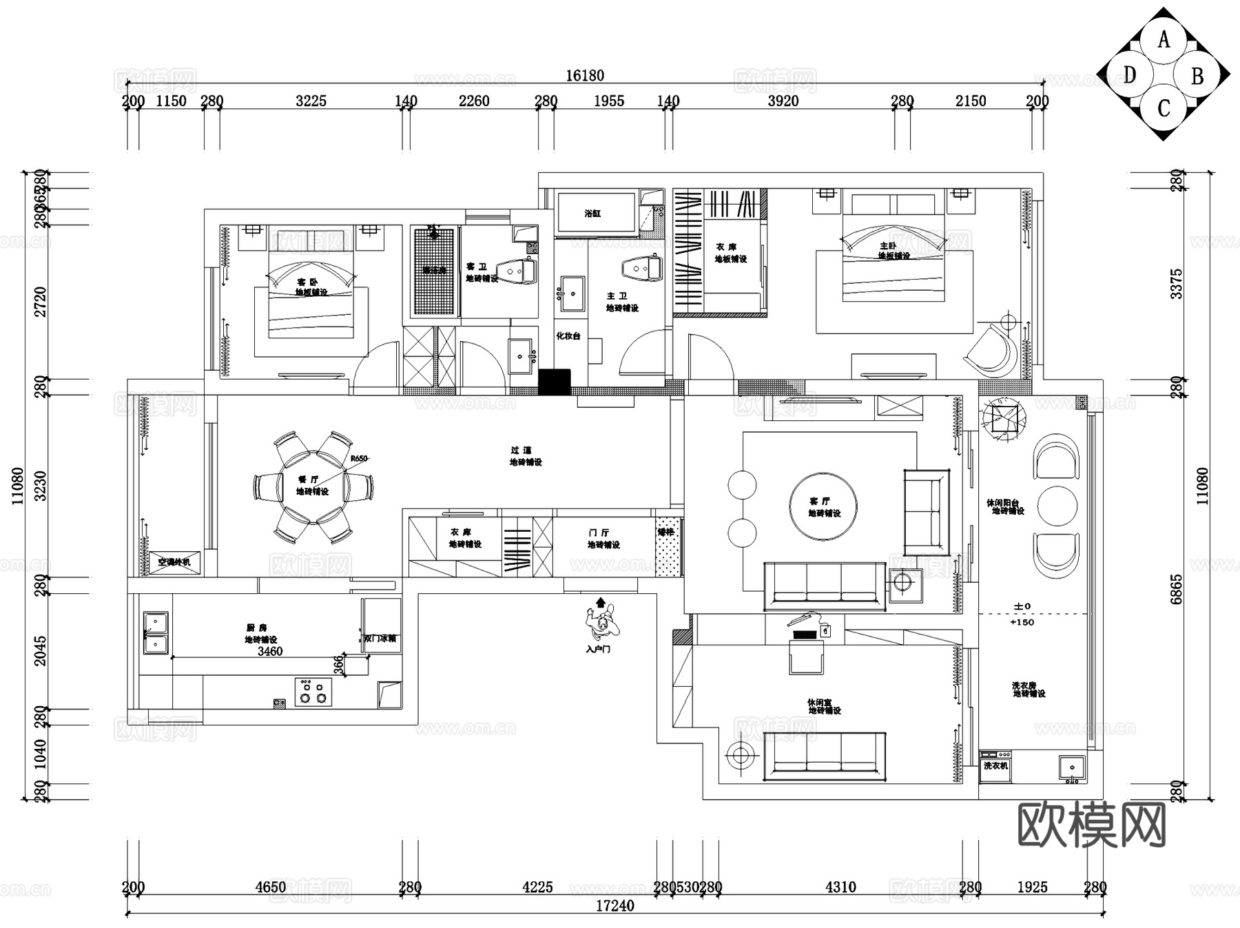 御河湾住宅室内家装CAD施工图全套cad施工图