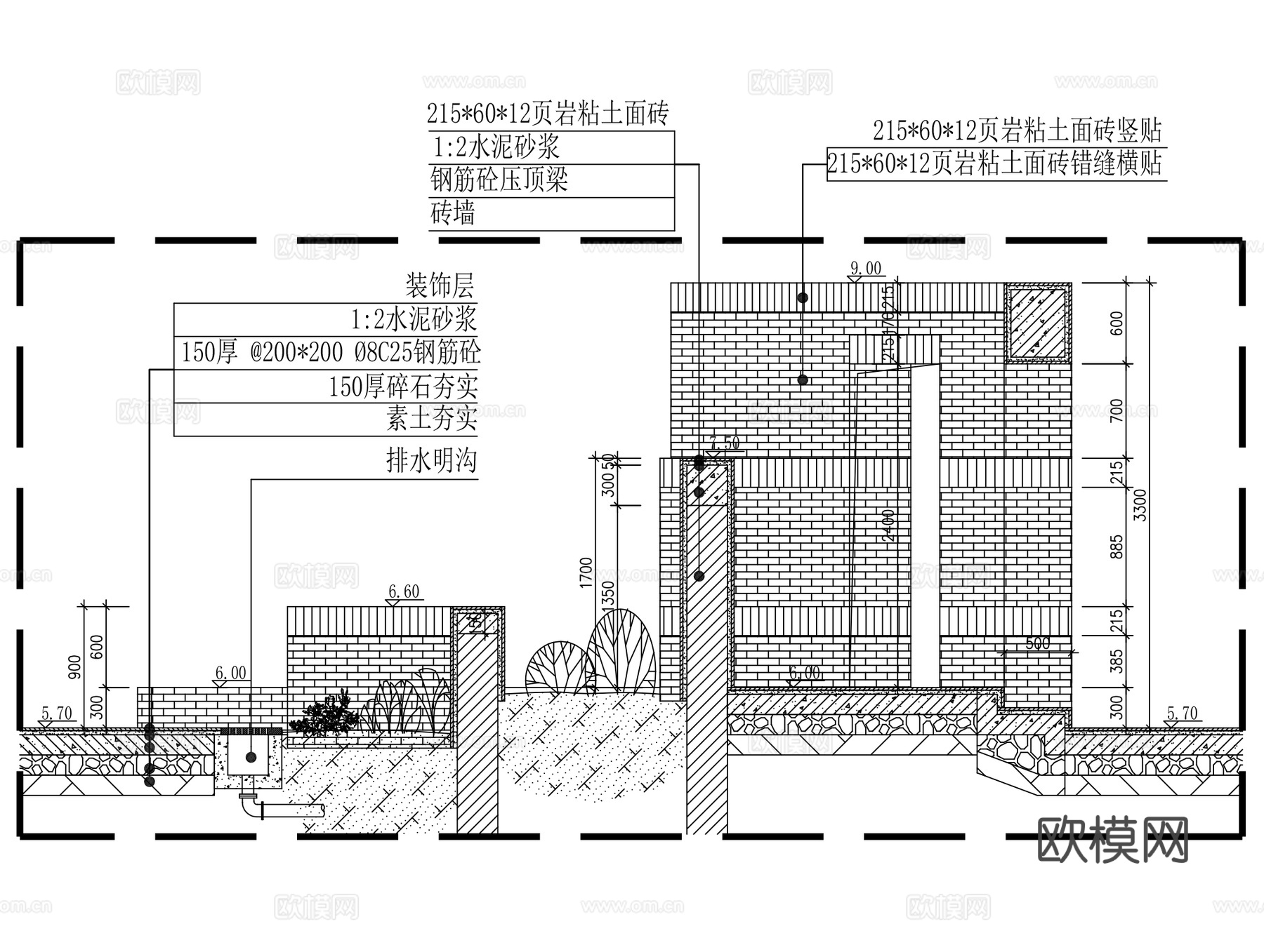 园林景观挡土墙护坡矮墙CAD施工图集 40套cad施工图