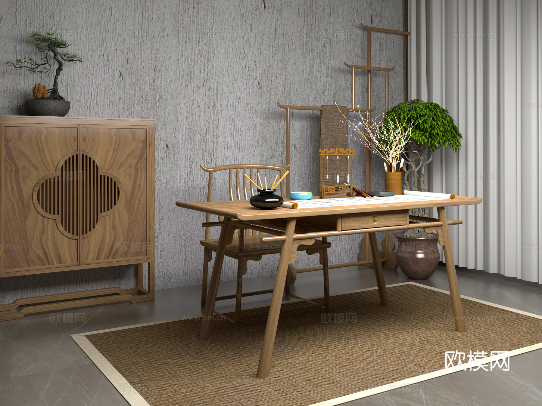 茶桌椅3d模型下载（渲染图1）