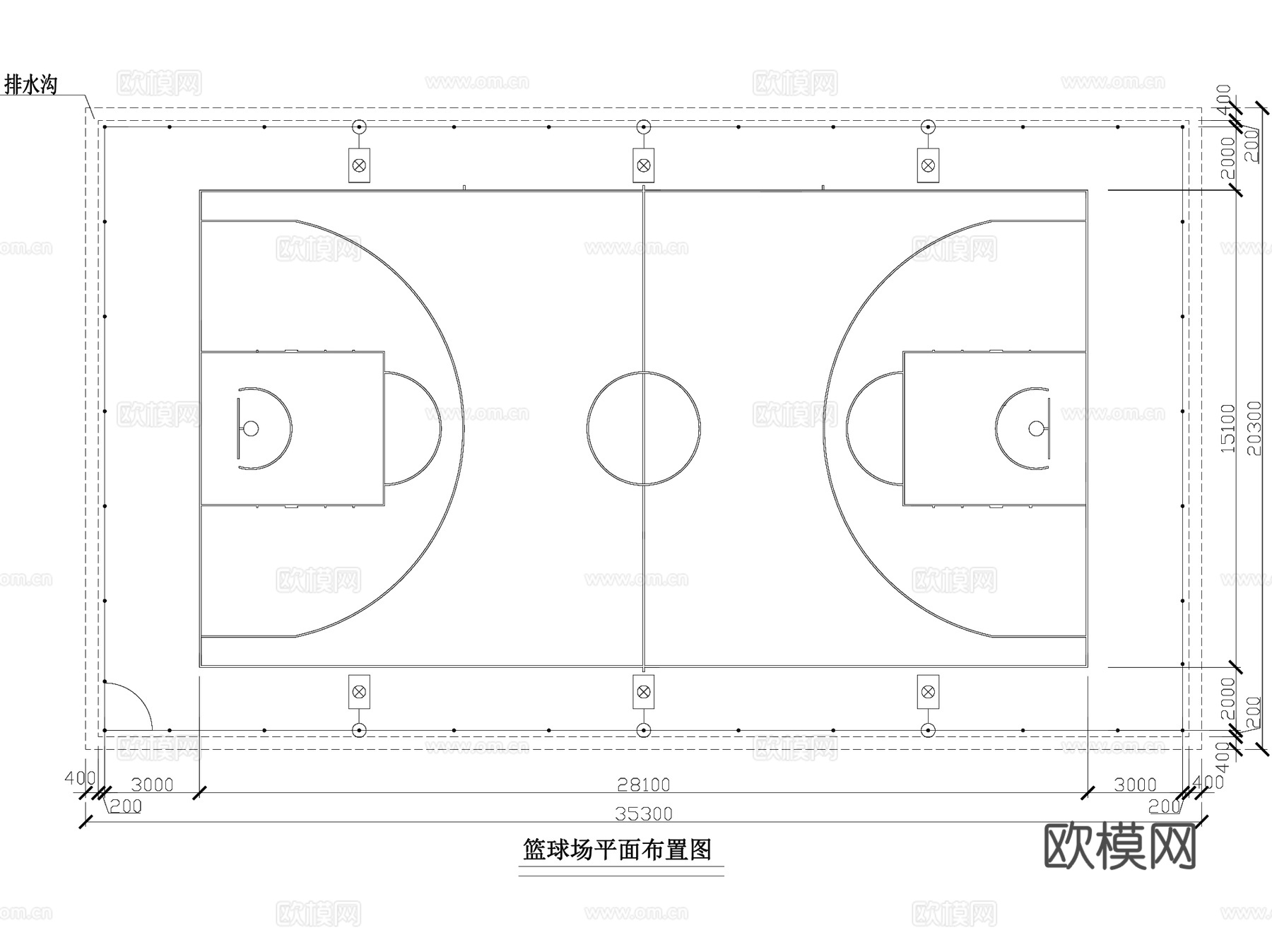 学校标准篮球场构造节点详图及照明全套CAD施工图集cad施工图