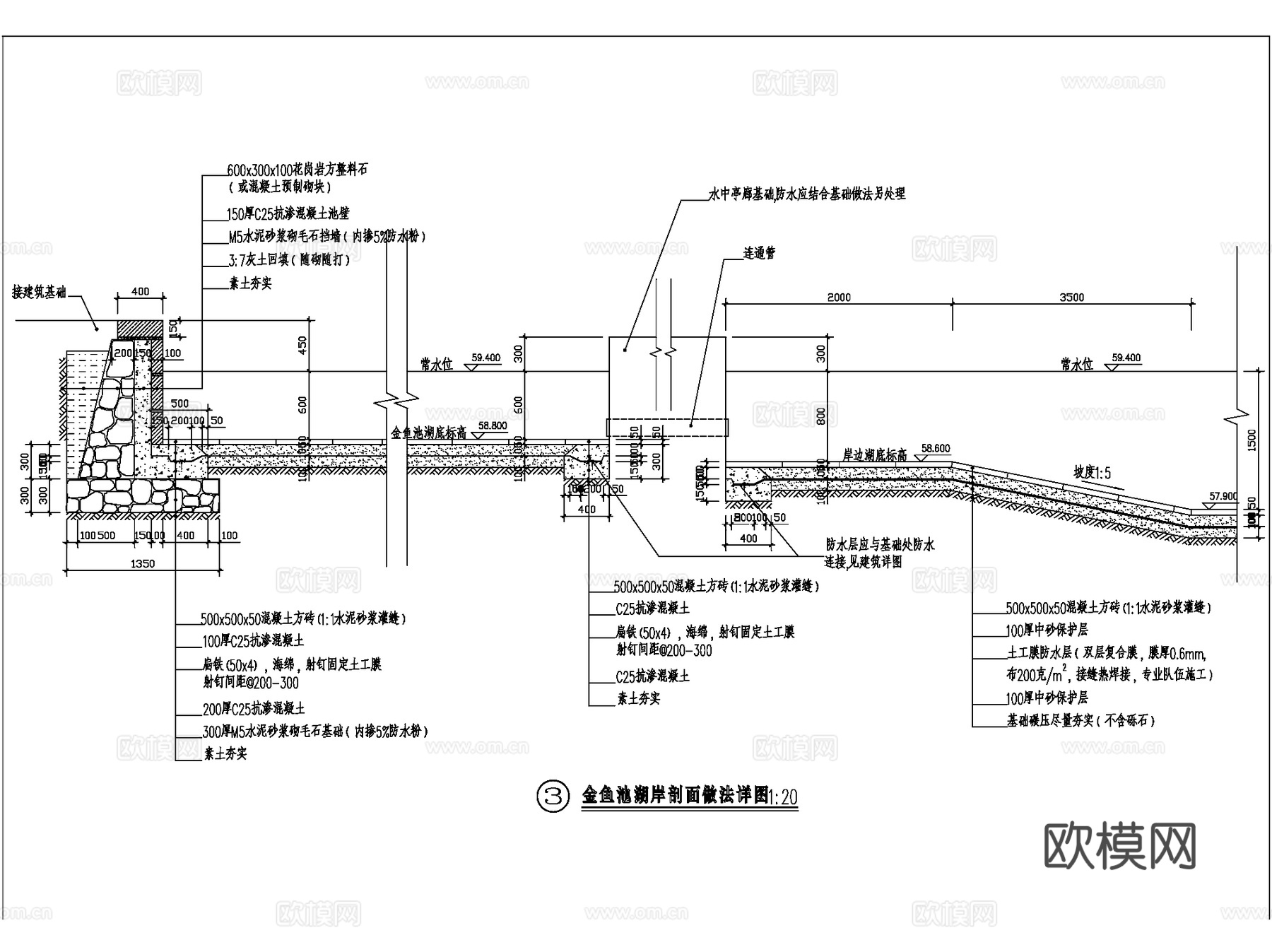 园林景观生态驳岸剖面大样CAD施工图详图集cad施工图