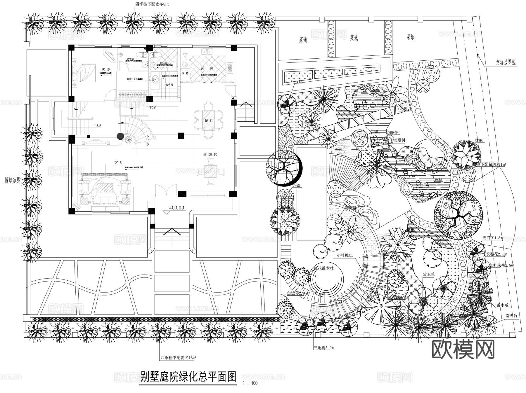 别墅庭院私家花园景观绿化设计CAD施工图集 50套cad施工图