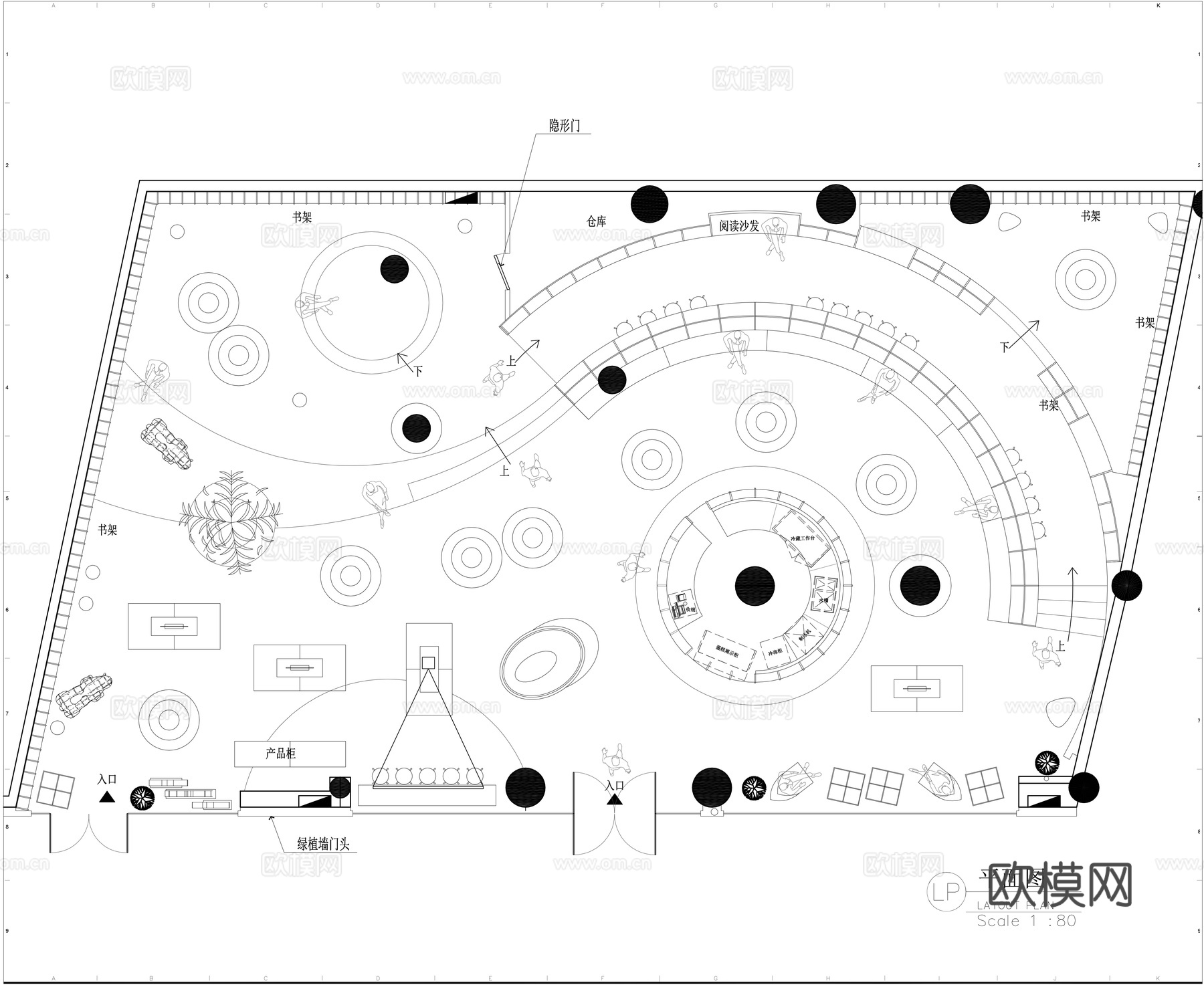 书吧平面施工图cad施工图