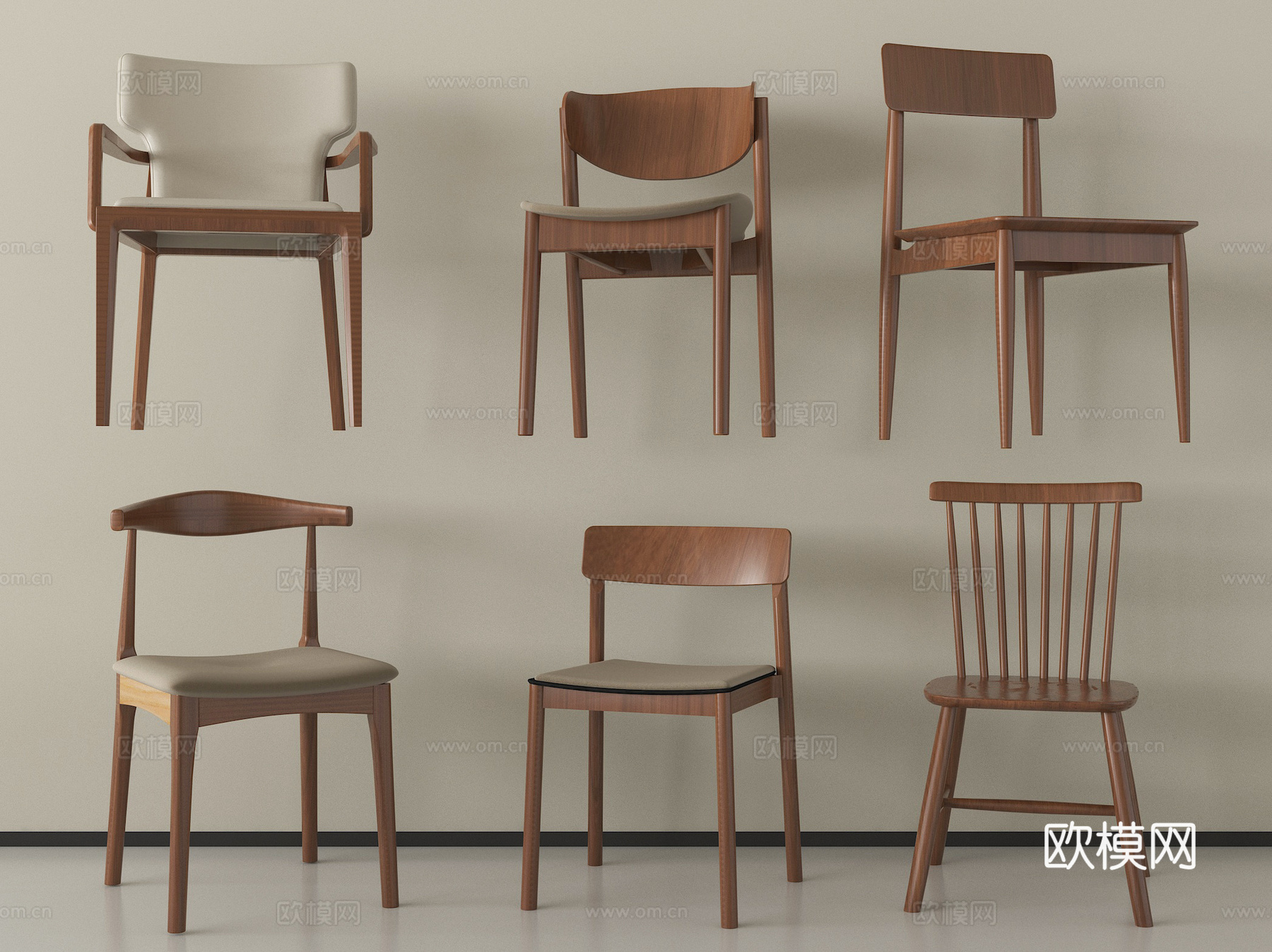中古风餐椅实木靠背椅   休闲椅 书桌椅su模型