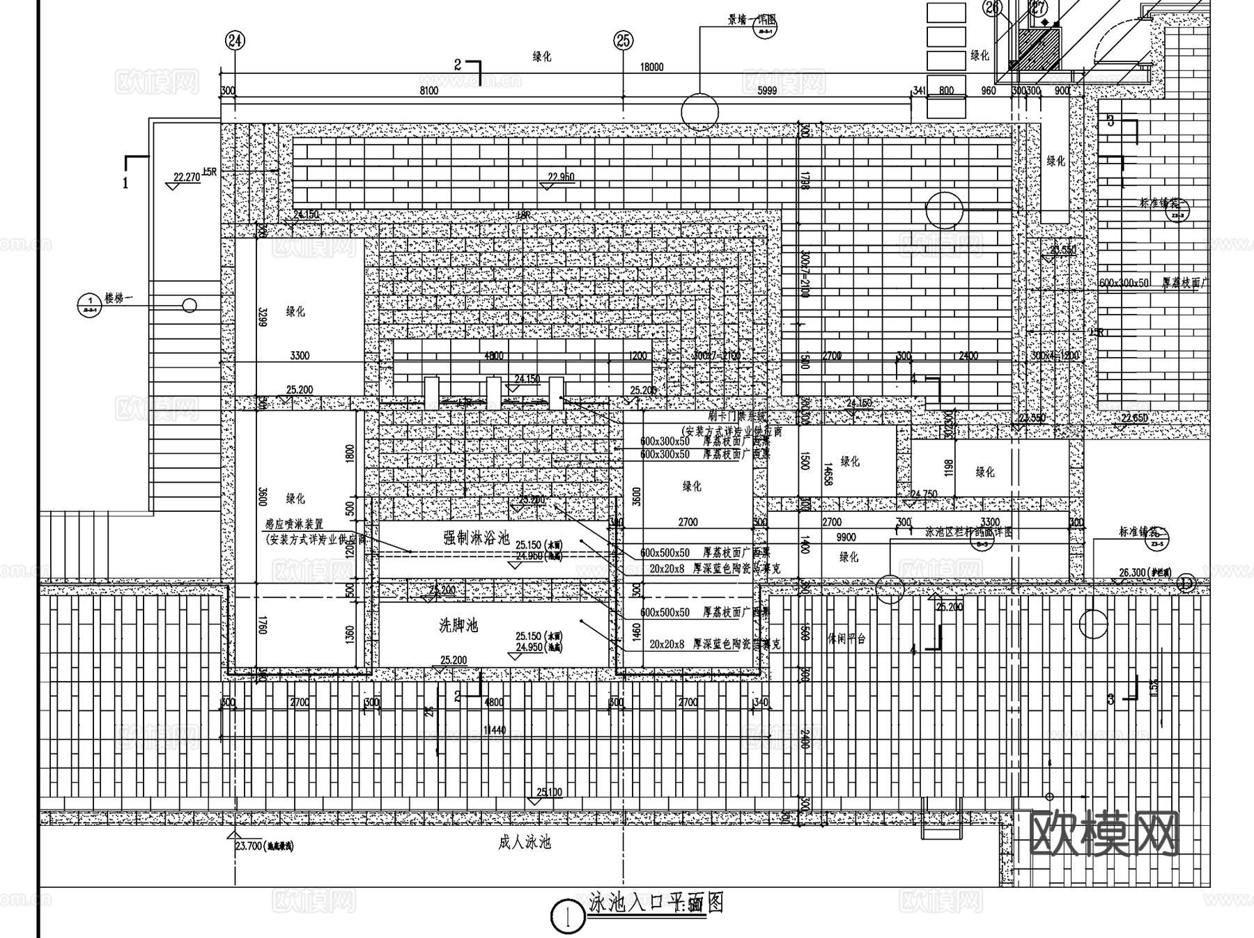 游泳池水池水景景观大样CAD施工图详集 6套cad施工图