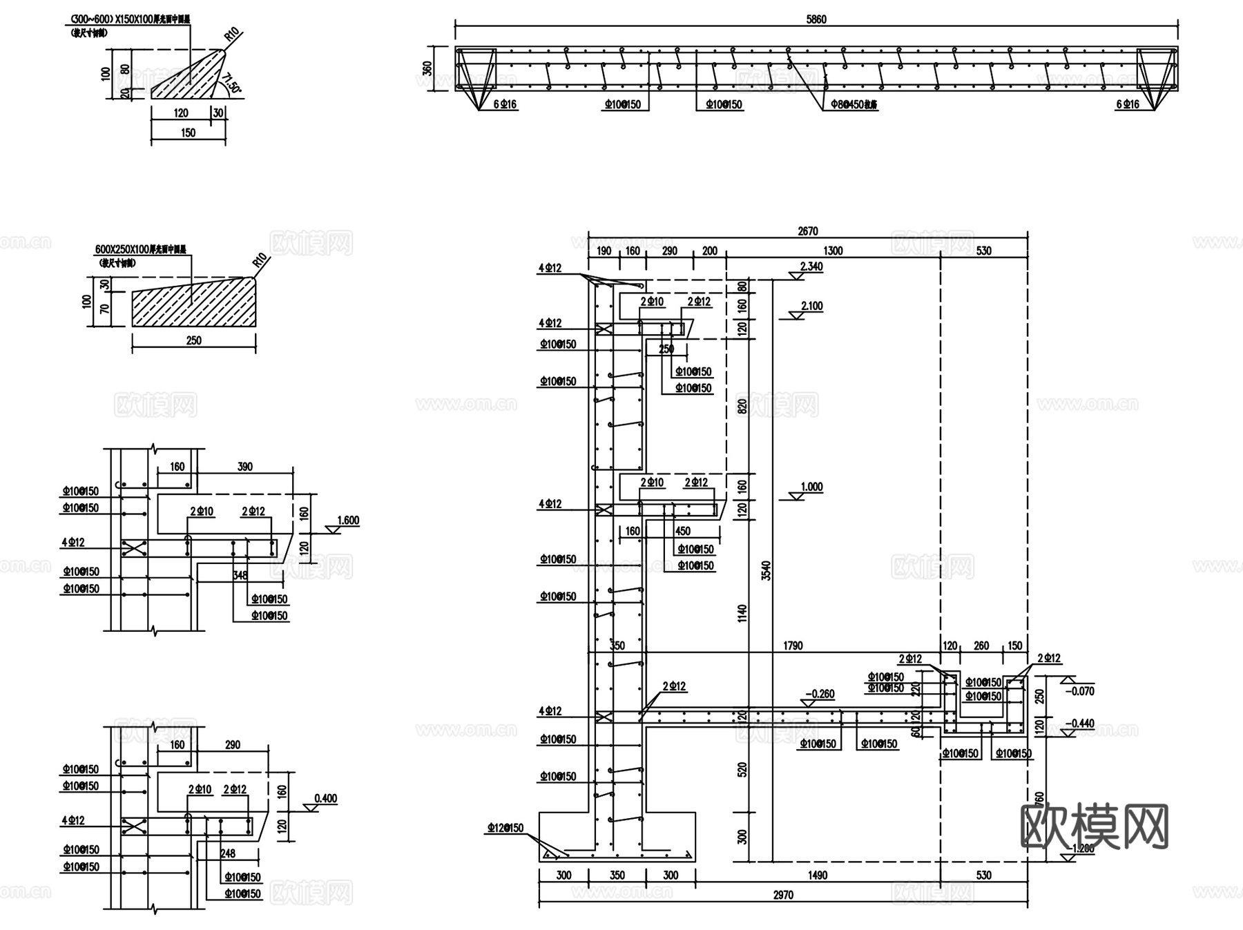 园林景观休闲水景墙CAD施工图+SU模型 2套cad施工图