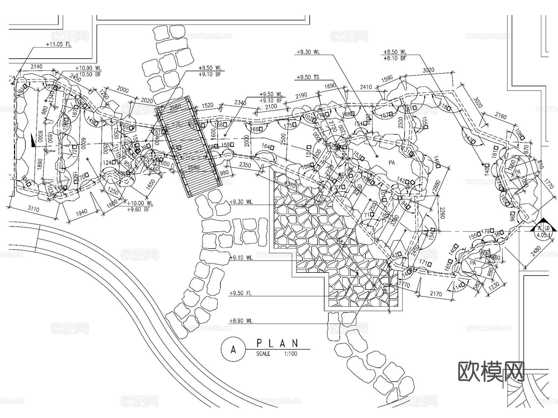 园林景观溪流水池水景CAD施工图集 21套cad施工图