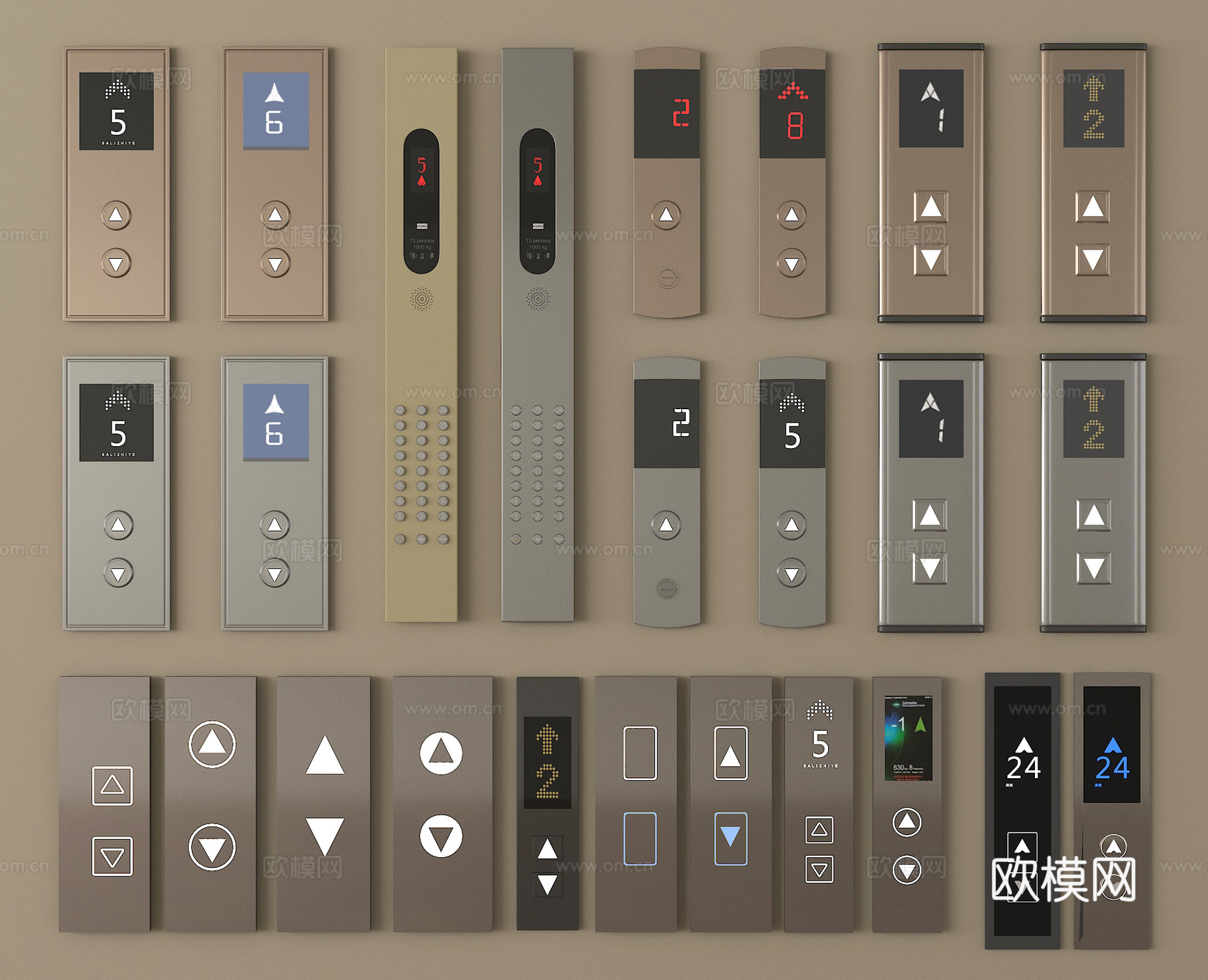 现代电梯开关 电梯按钮 按键 电梯显示器su模型