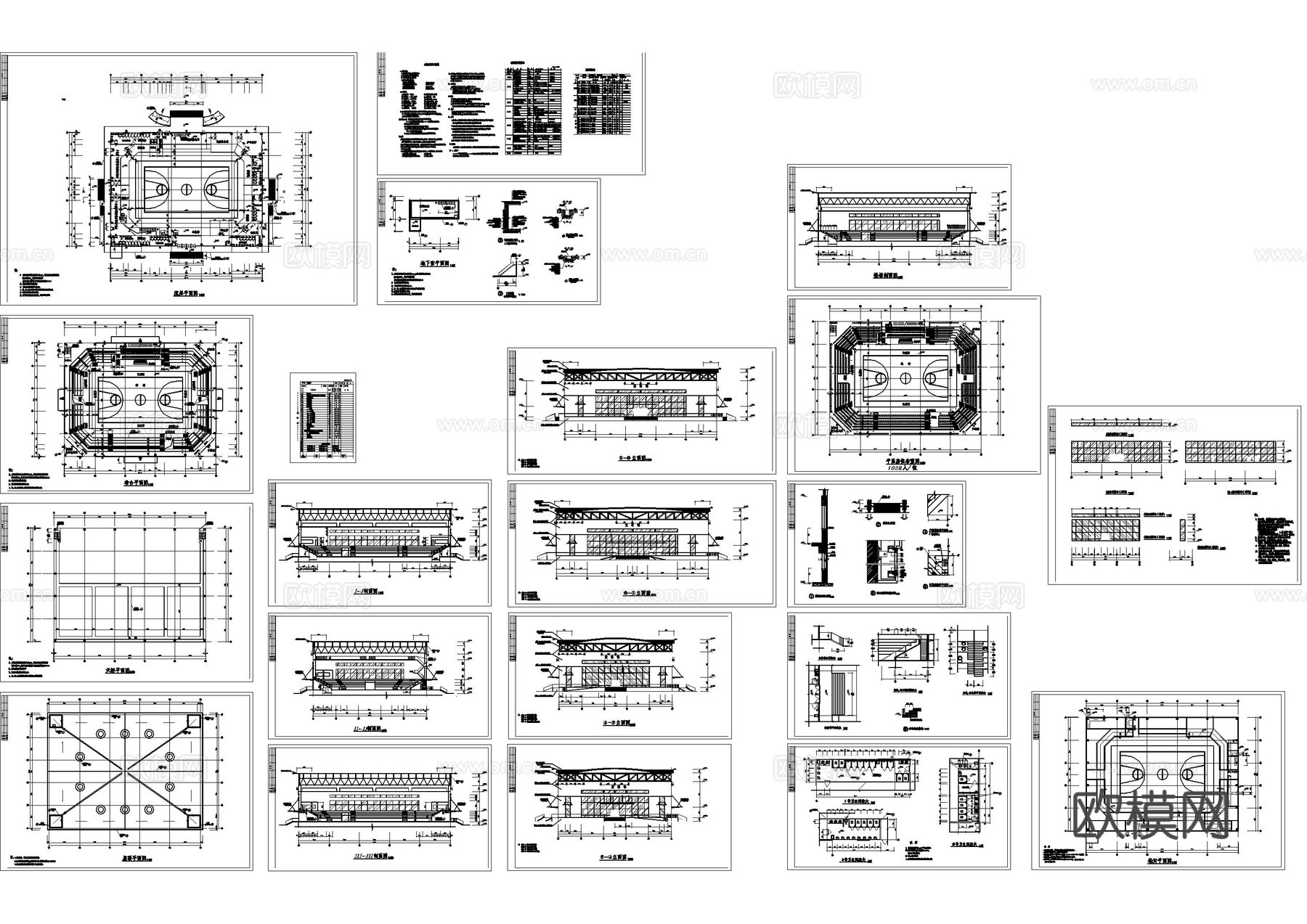 现代篮球场体育馆施工图cad施工图