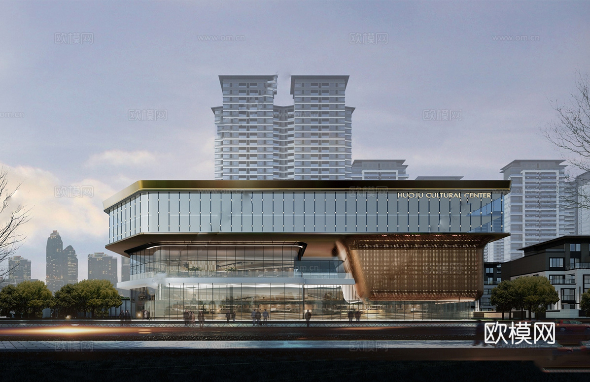 现代展览馆建筑 博物馆 建筑外观su模型