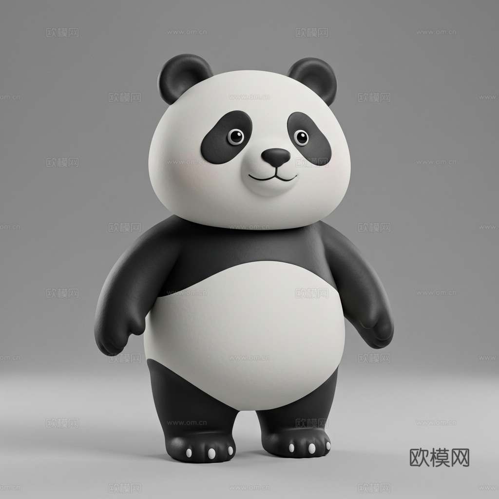 熊猫 动物 可爱 Q版 手办 3D打印3d模型下载（渲染图1）