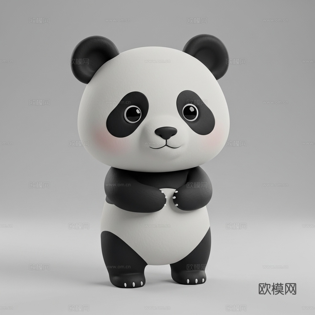 熊猫 动物 可爱 Q版 手办 3D打印3d模型下载（渲染图1）