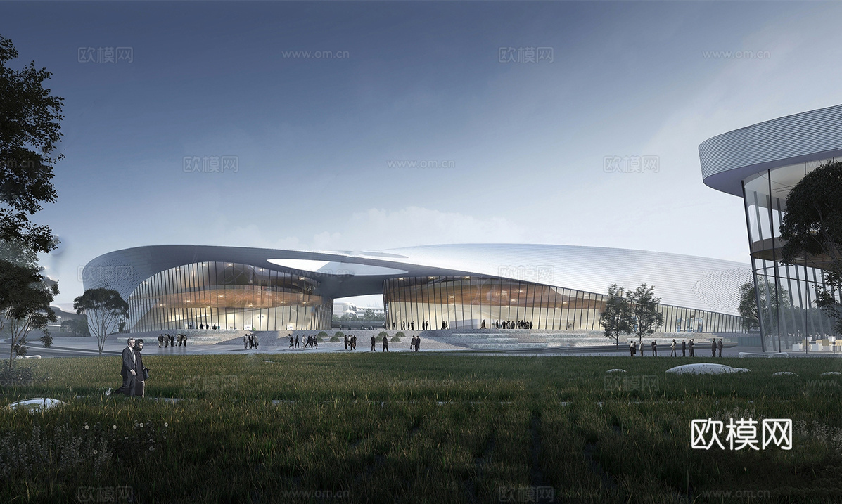 现代展览馆建筑 博物馆 建筑外观su模型