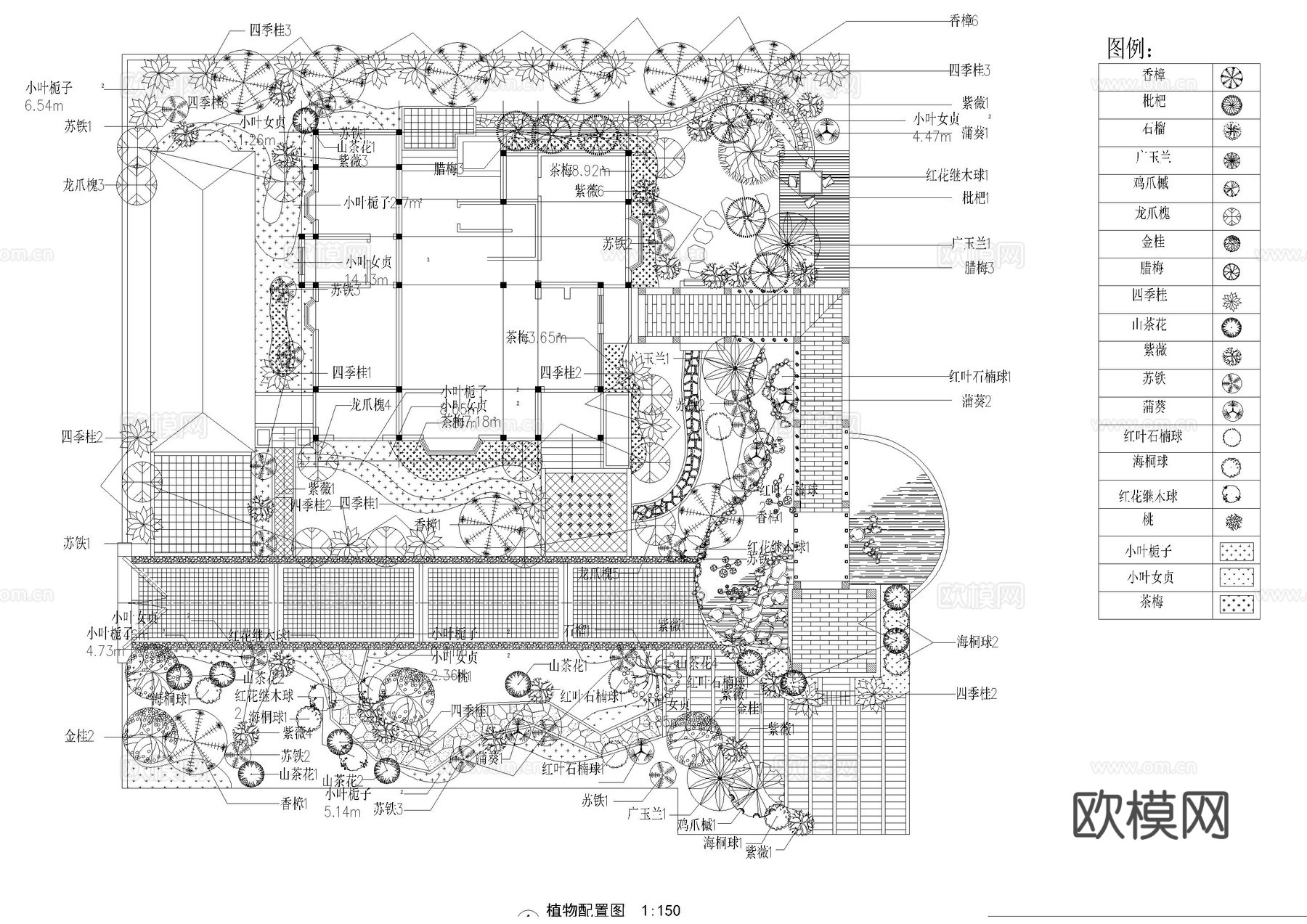 现代别墅景观花园施工图cad施工图