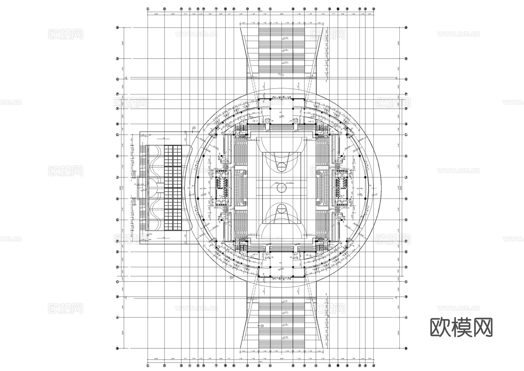 圆形篮球场运动场地施工图cad施工图