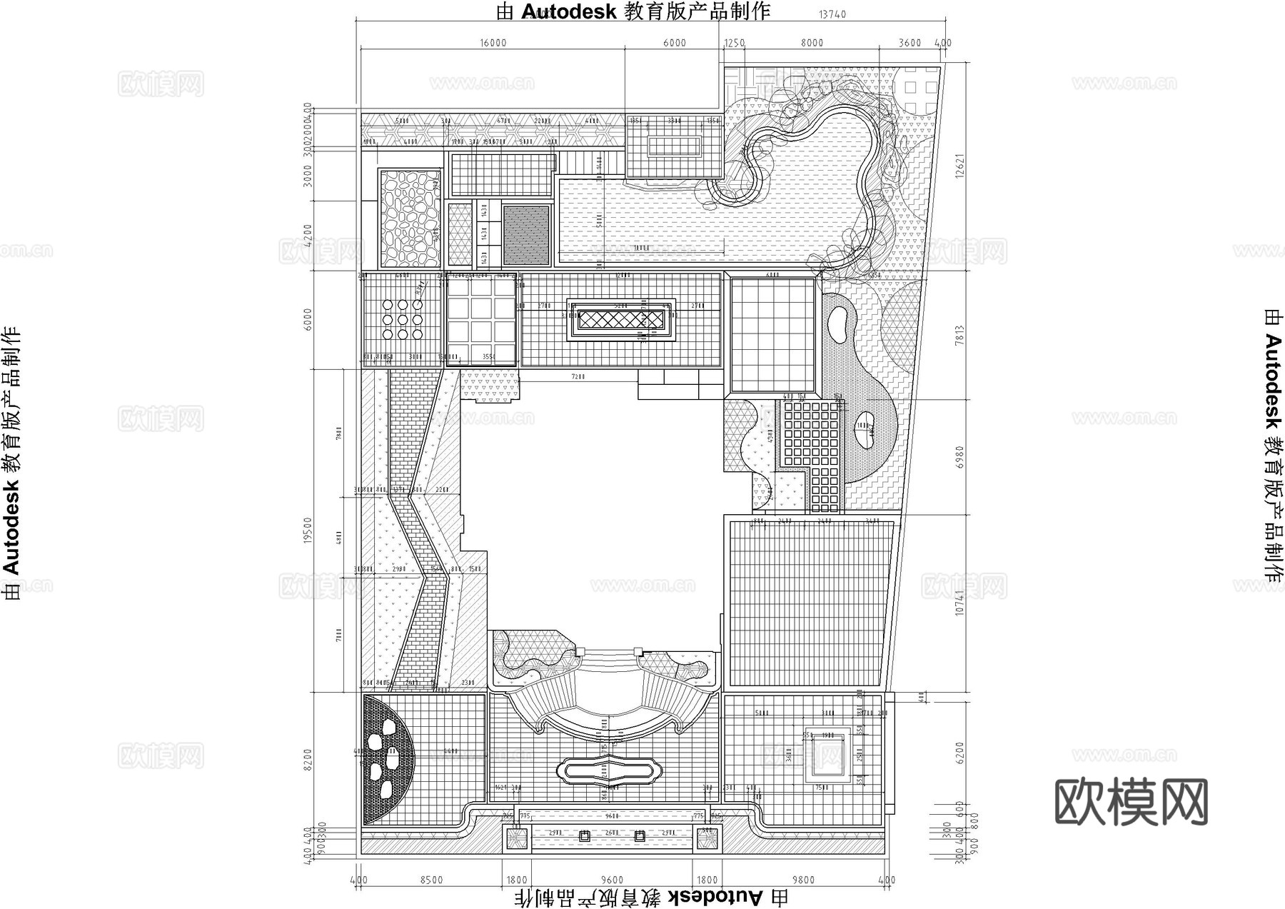 现代庭院施工图cad施工图