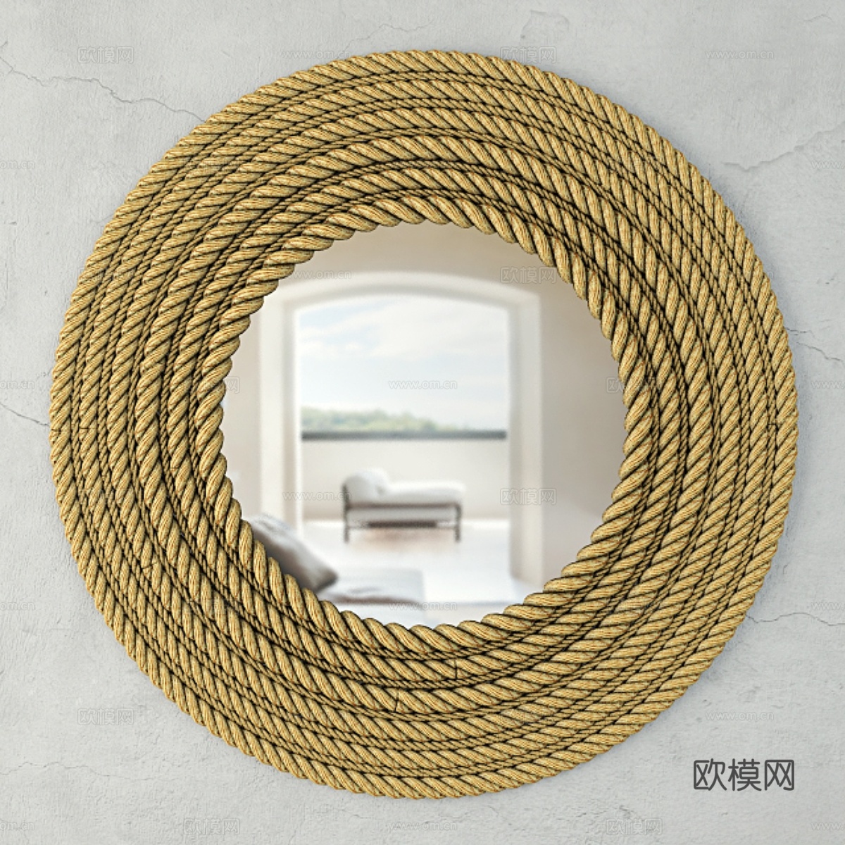 大号圆形黄麻墙镜3d模型下载