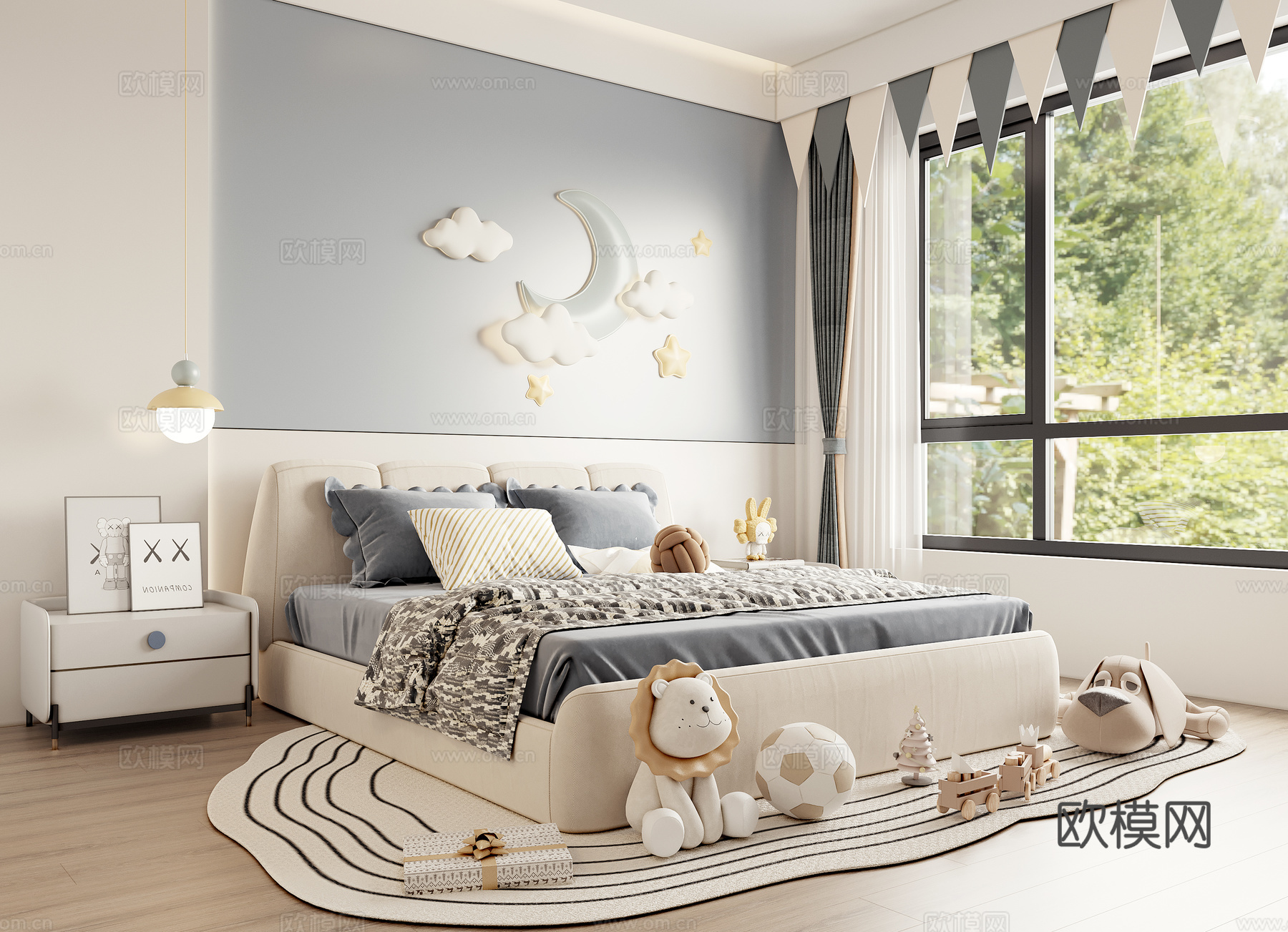 现代儿童卧室3d模型下载（渲染图2）