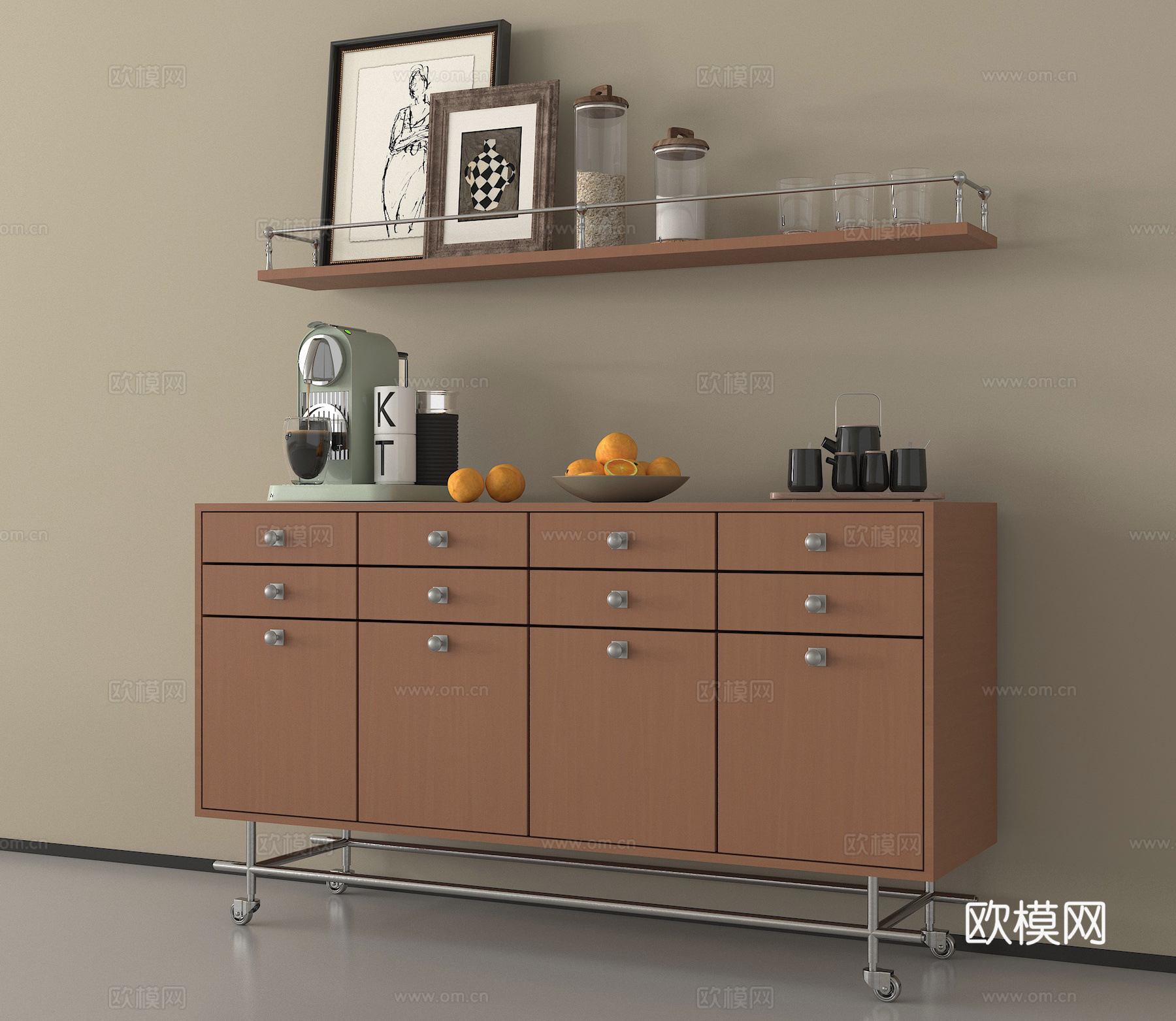 中古风餐边柜  储物柜 边柜 置物柜  矮柜 摆件su模型