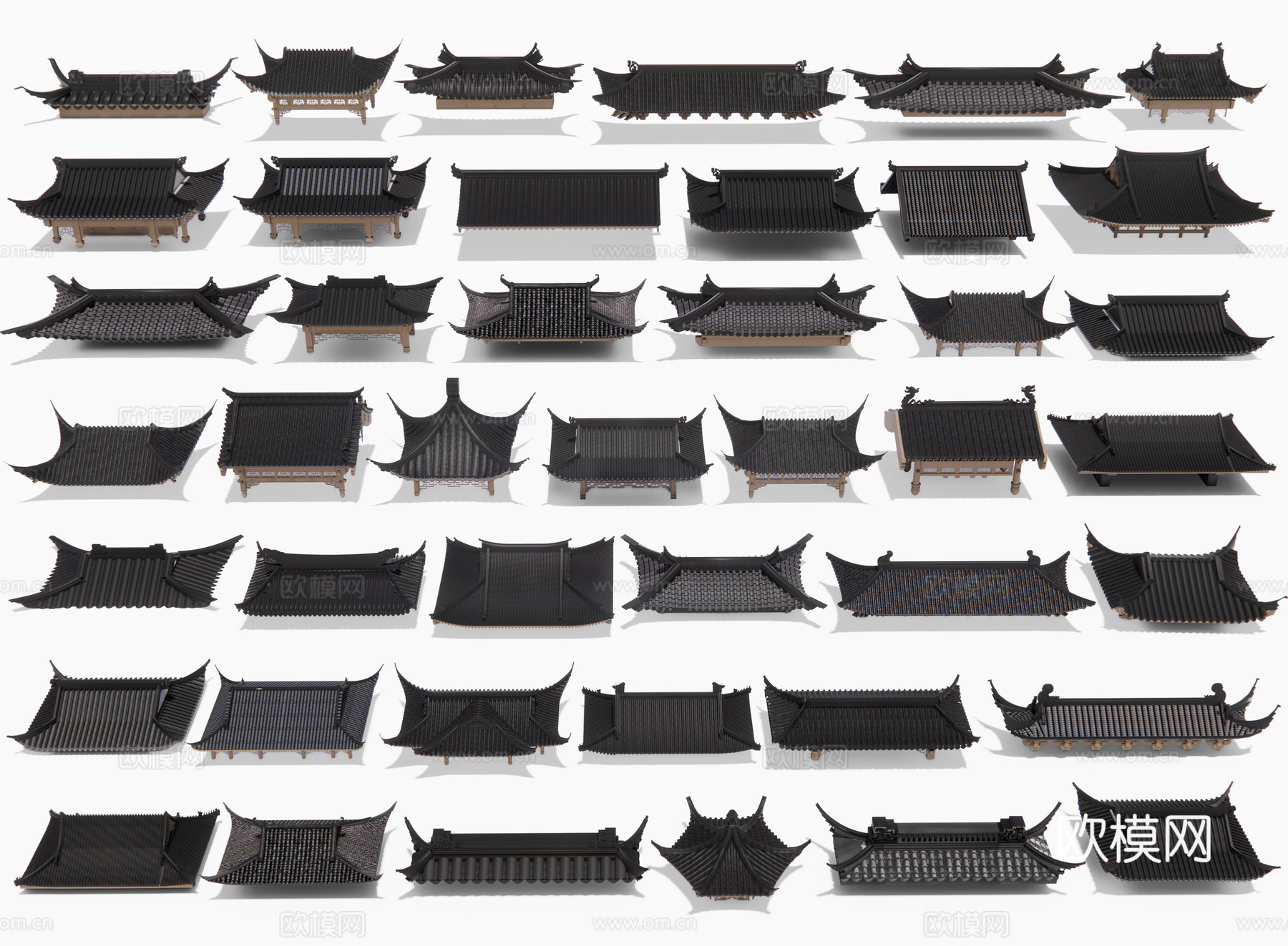 中式屋檐 古建屋檐檐线 房檐屋脊 飞檐 飞脊 瓦片 门头墙头3d模型下载