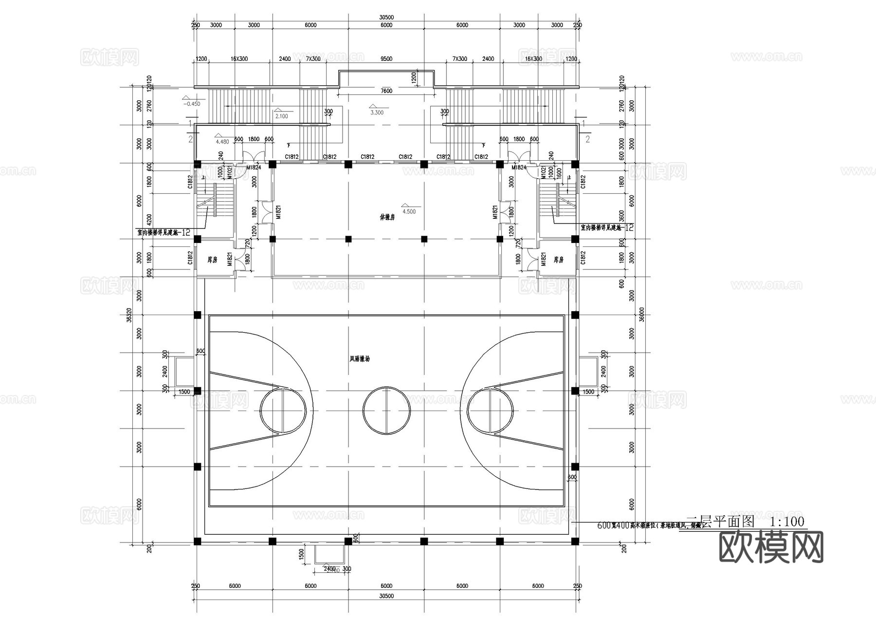 学校篮球场体育馆施工图cad施工图