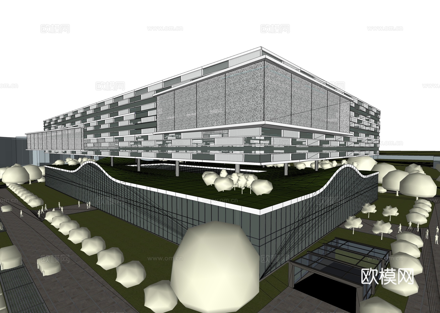 现代展览馆建筑 博物馆 建筑外观su模型