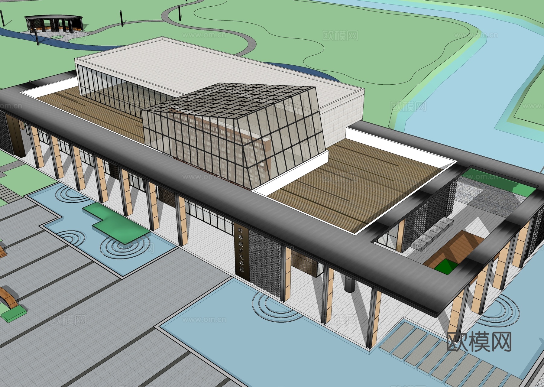 现代展览馆建筑 博物馆 建筑外观su模型