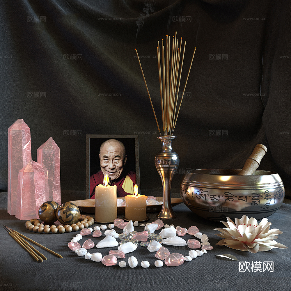 冥想摆件组合3d模型下载