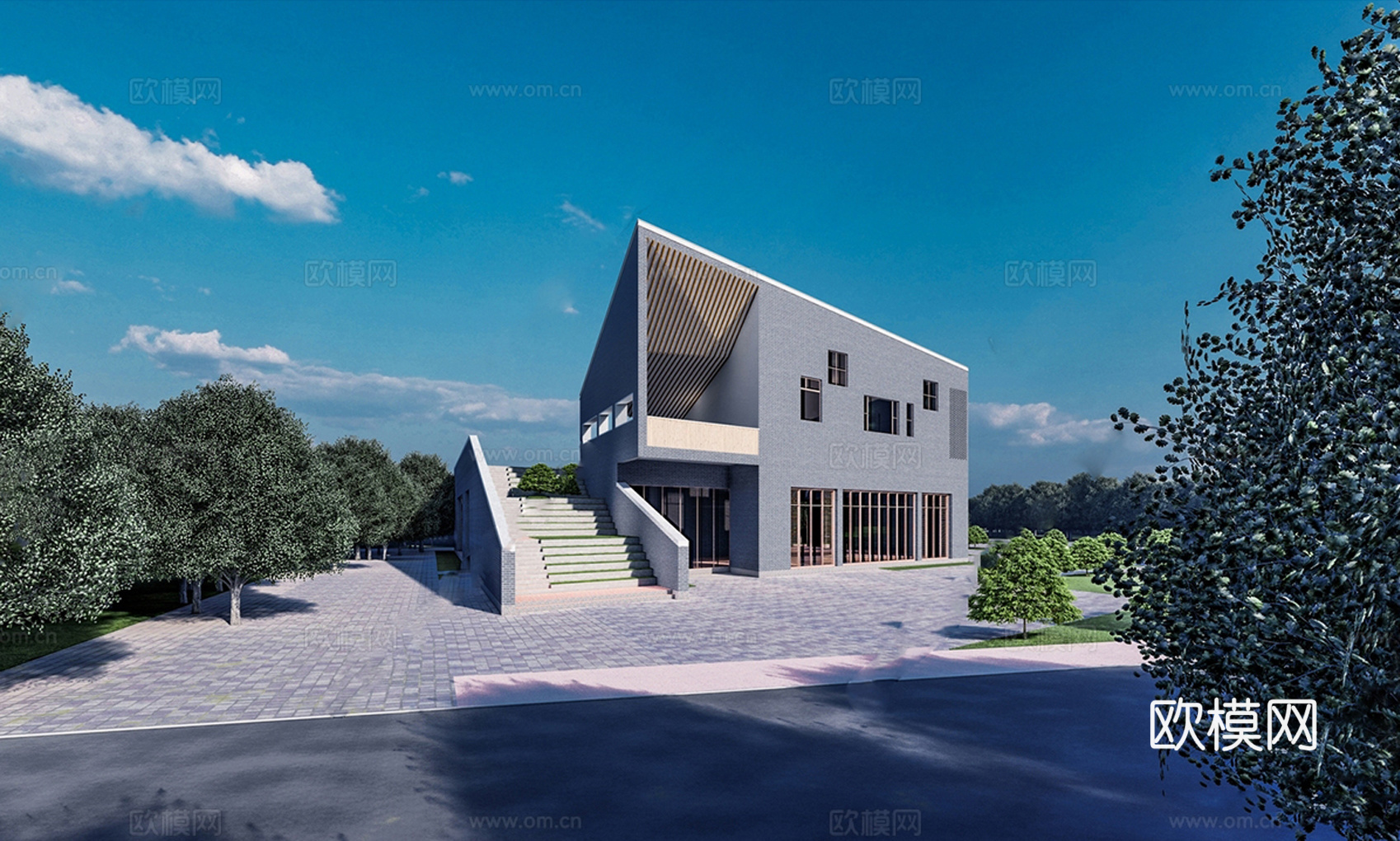 现代展览馆建筑 博物馆 建筑外观su模型