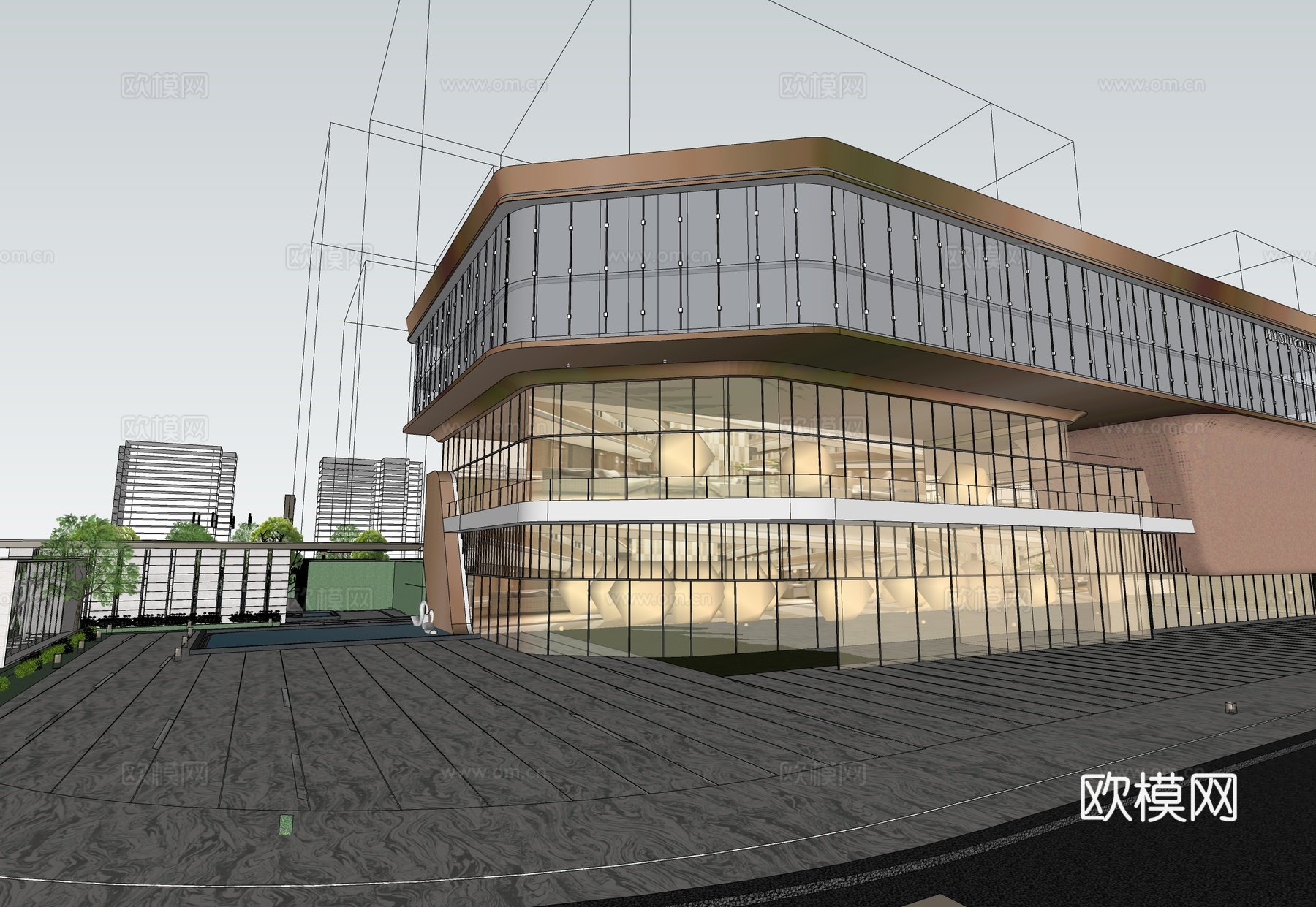 现代展览馆建筑 博物馆 建筑外观su模型