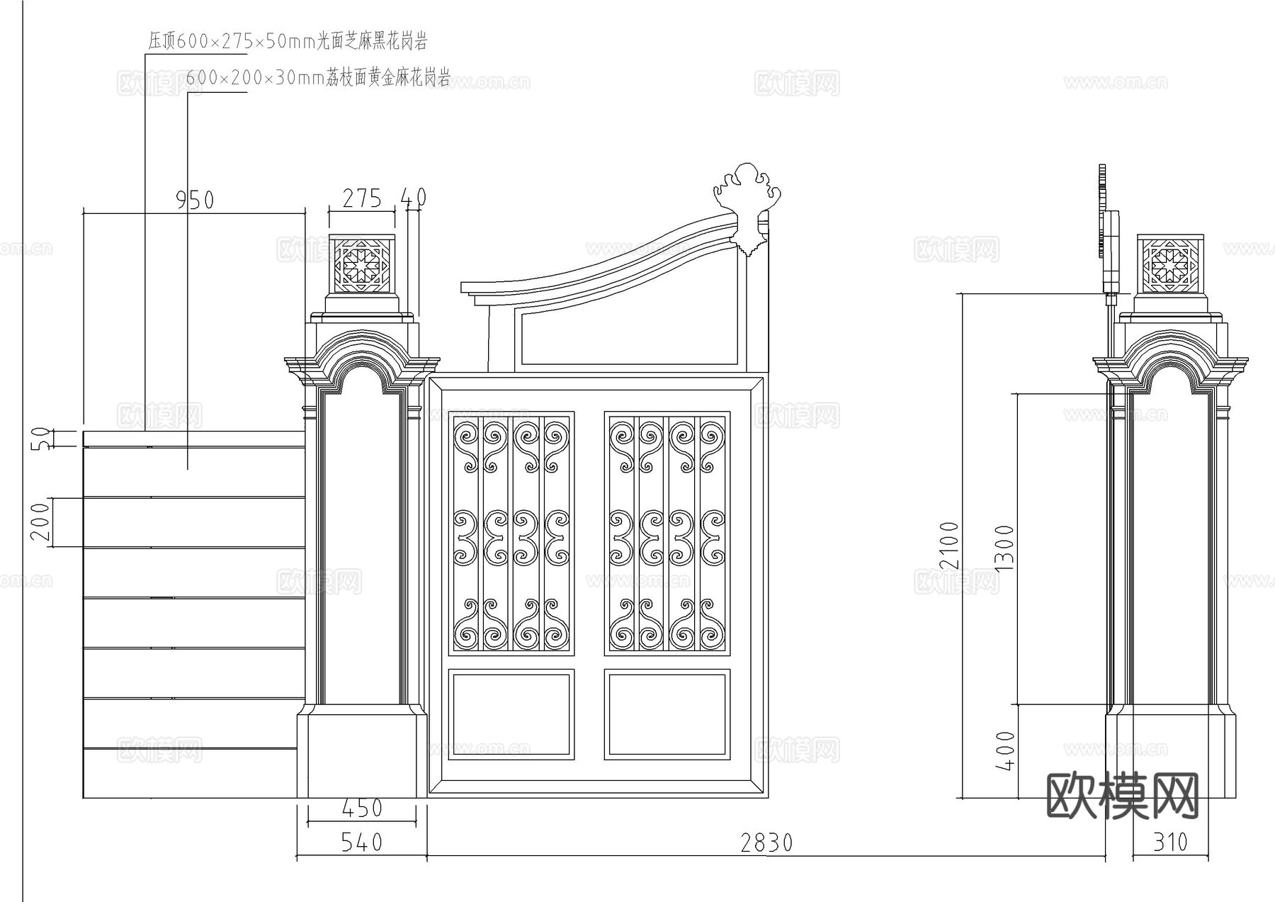 现代庭院景观施工图cad施工图