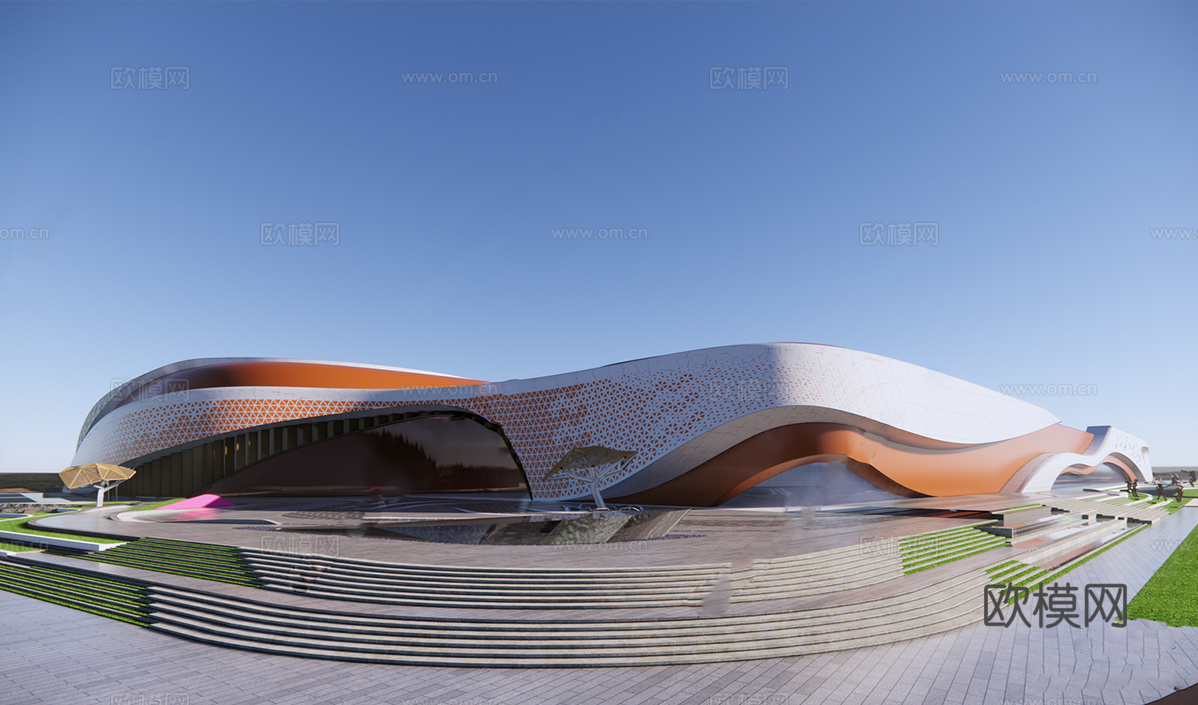 现代展览馆建筑 博物馆 建筑外观su模型