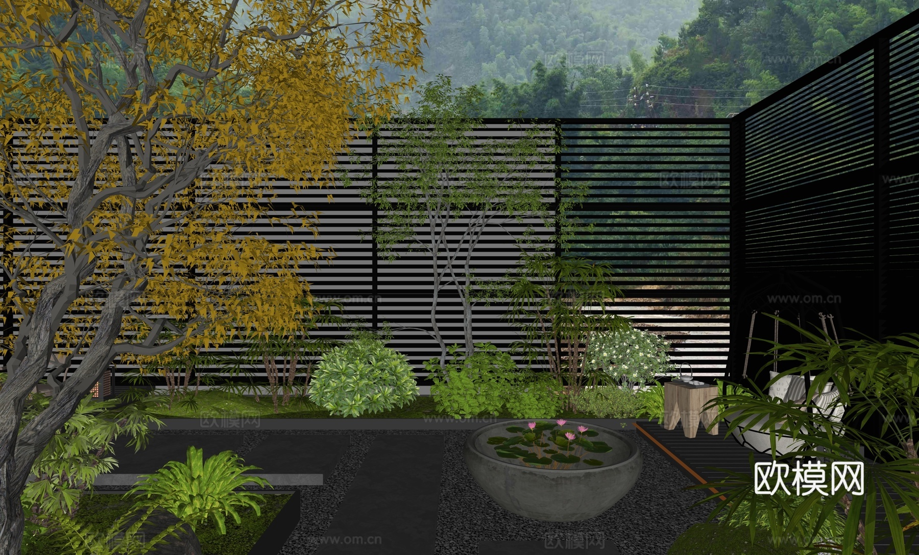 现代别墅花园景观su模型