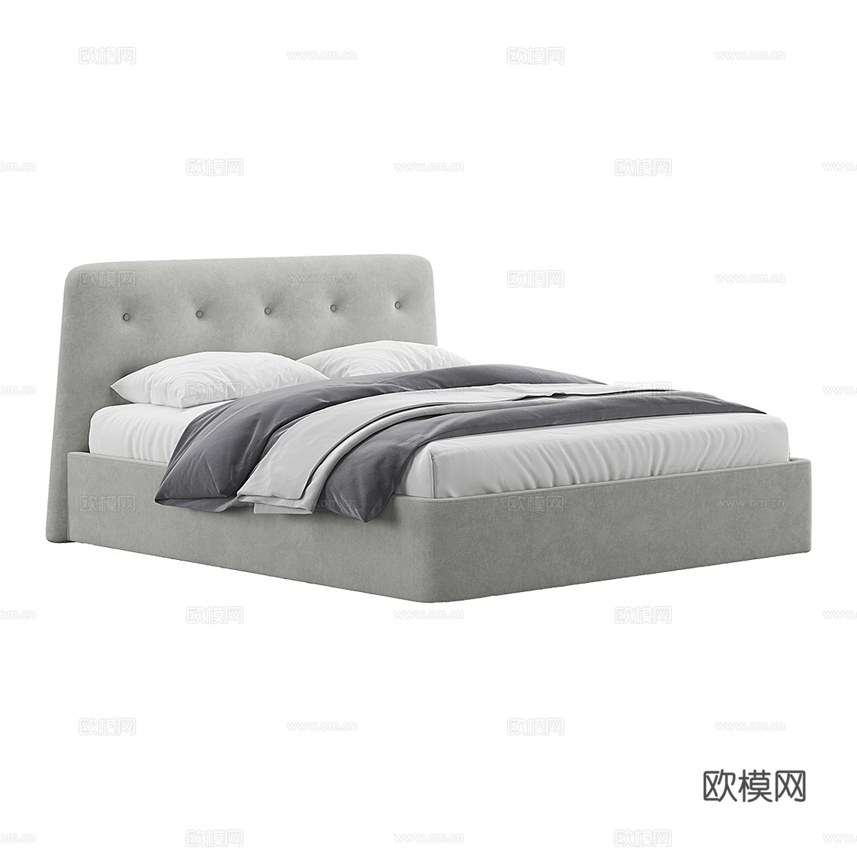 现代简约双人床 双人床 简约床 卧室床  抱枕 床垫3d模型下载