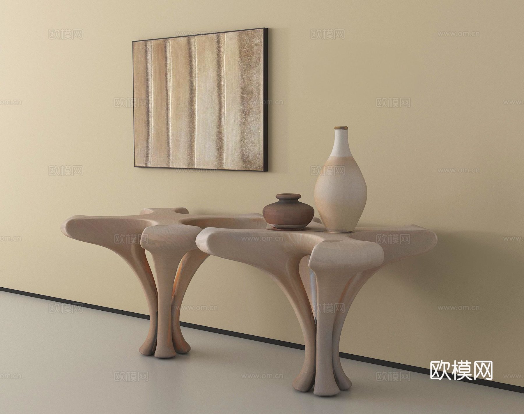 侘寂中古条案 条案 玄关柜 饰品摆件组合 罐子 挂画su模型