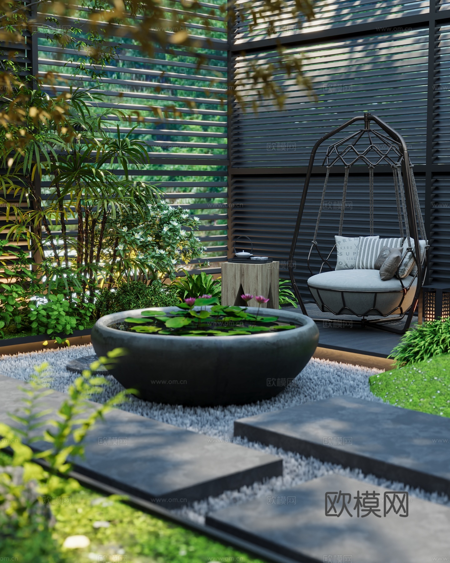 现代别墅花园景观3d模型