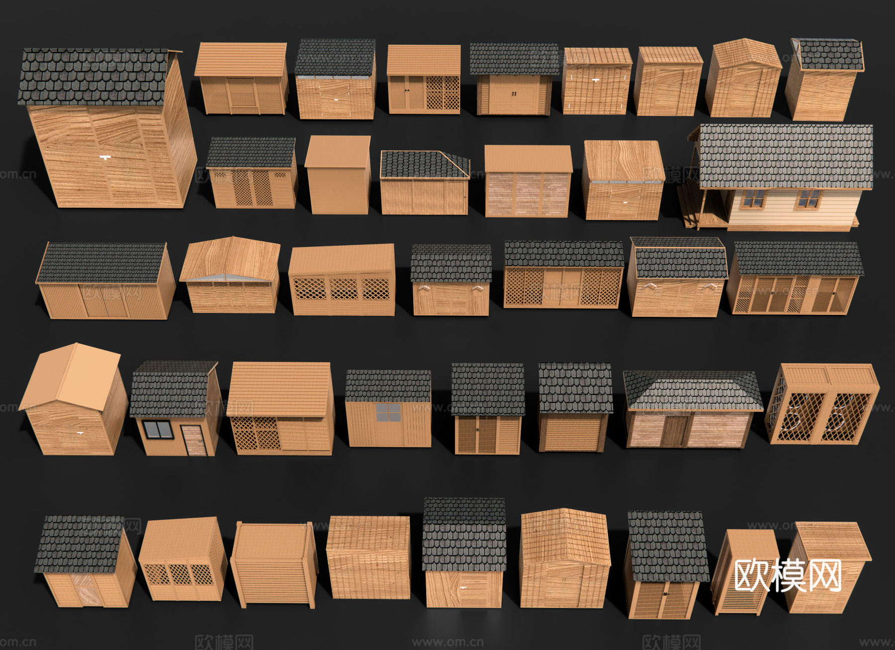 现代设备房 小木屋 庭院杂物间 防腐木工具房 户外储物间3d模型下载