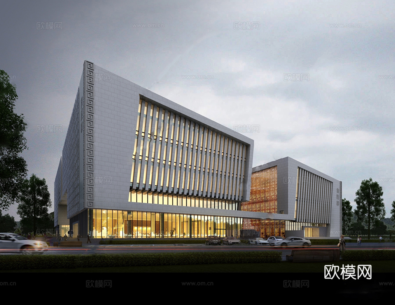 现代展览馆建筑 博物馆 建筑外观su模型