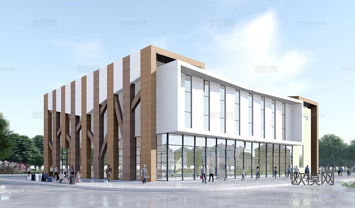 现代展览馆建筑 博物馆 建筑外观su模型