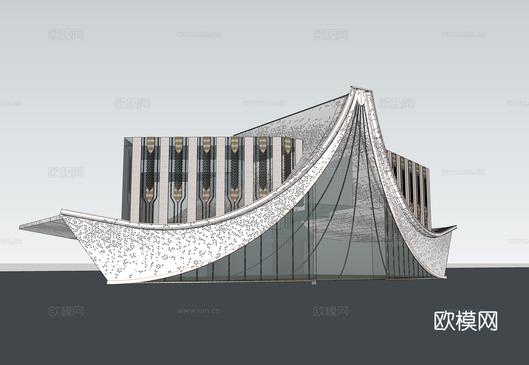 现代展览馆建筑 博物馆 建筑外观su模型