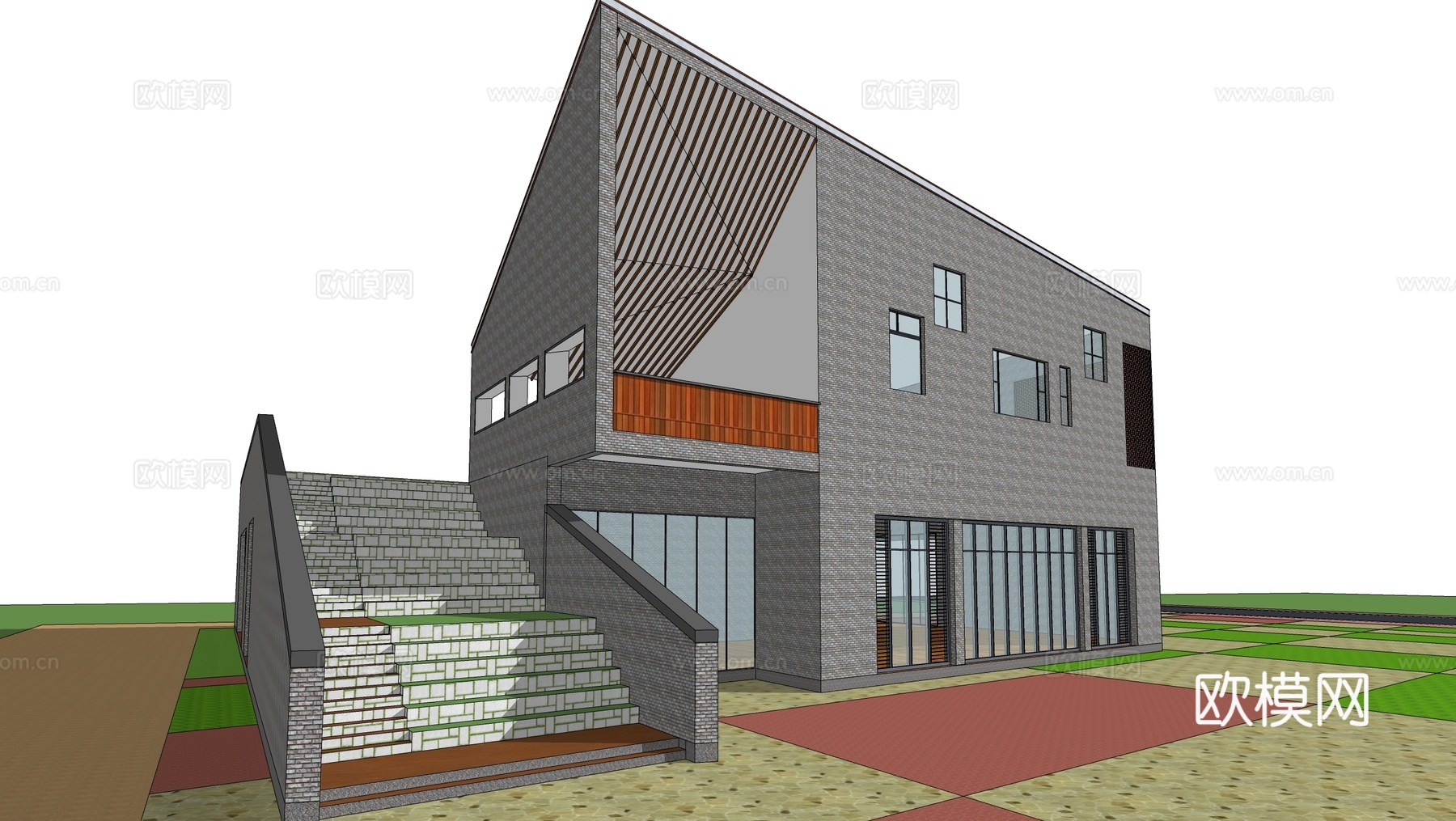 现代展览馆建筑 博物馆 建筑外观su模型