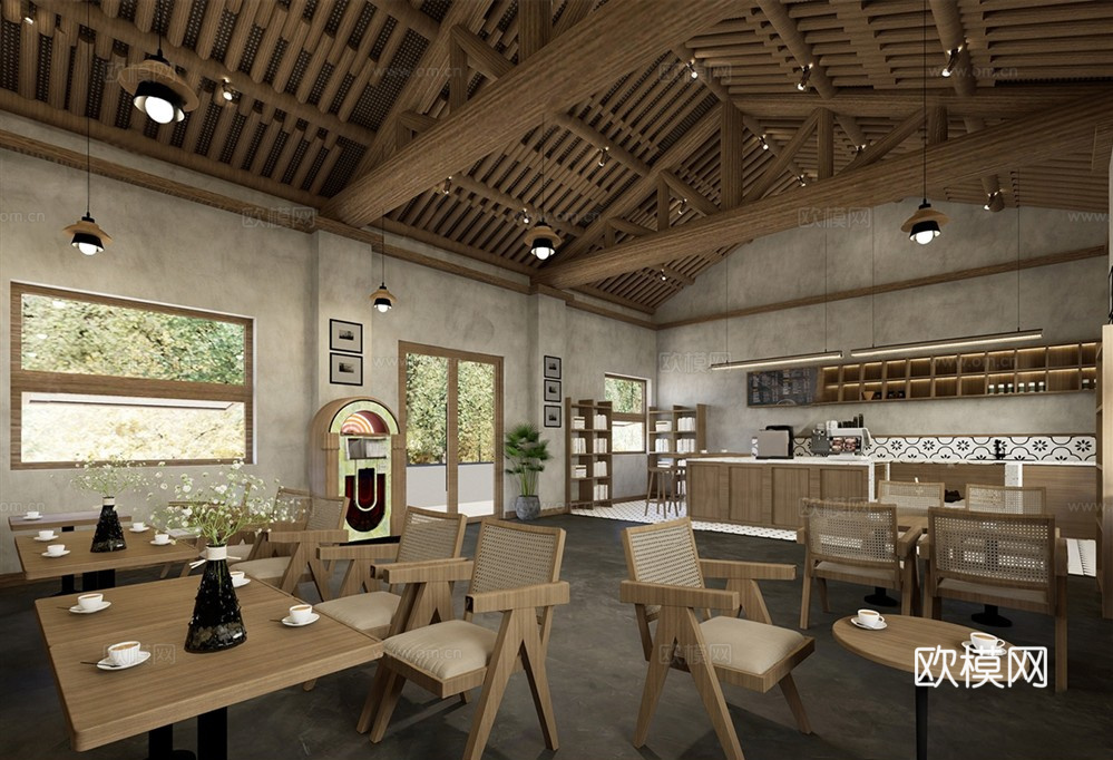 新中式餐厅 中餐厅 餐桌椅组合su模型