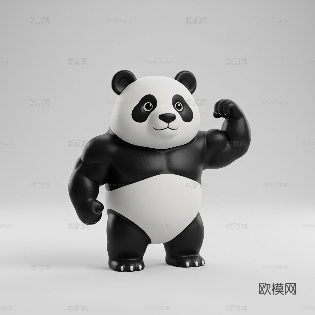 熊猫 动物 可爱 Q版 手办 3D打印3d模型下载（渲染图1）
