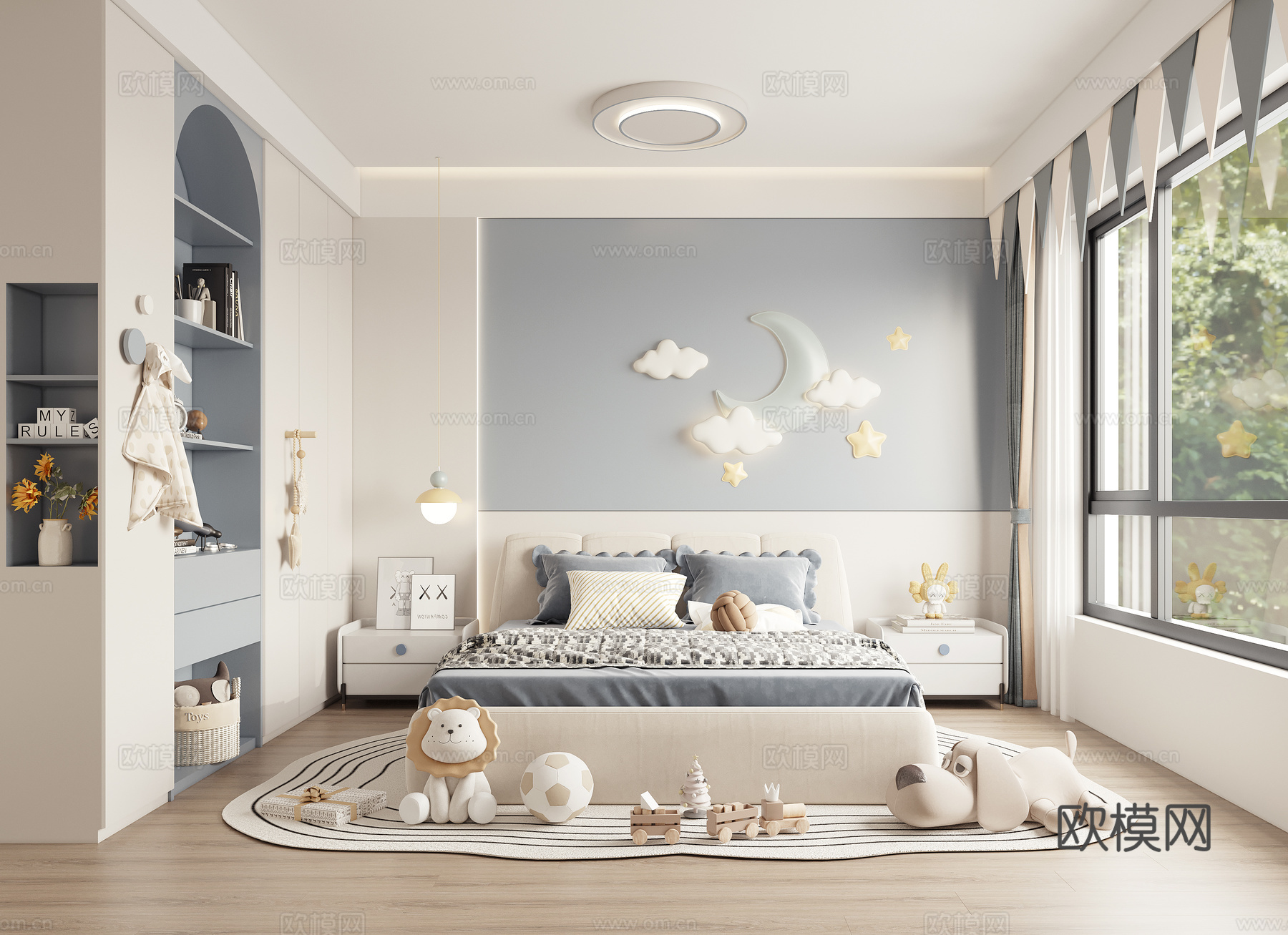 现代儿童卧室3d模型下载（渲染图1）