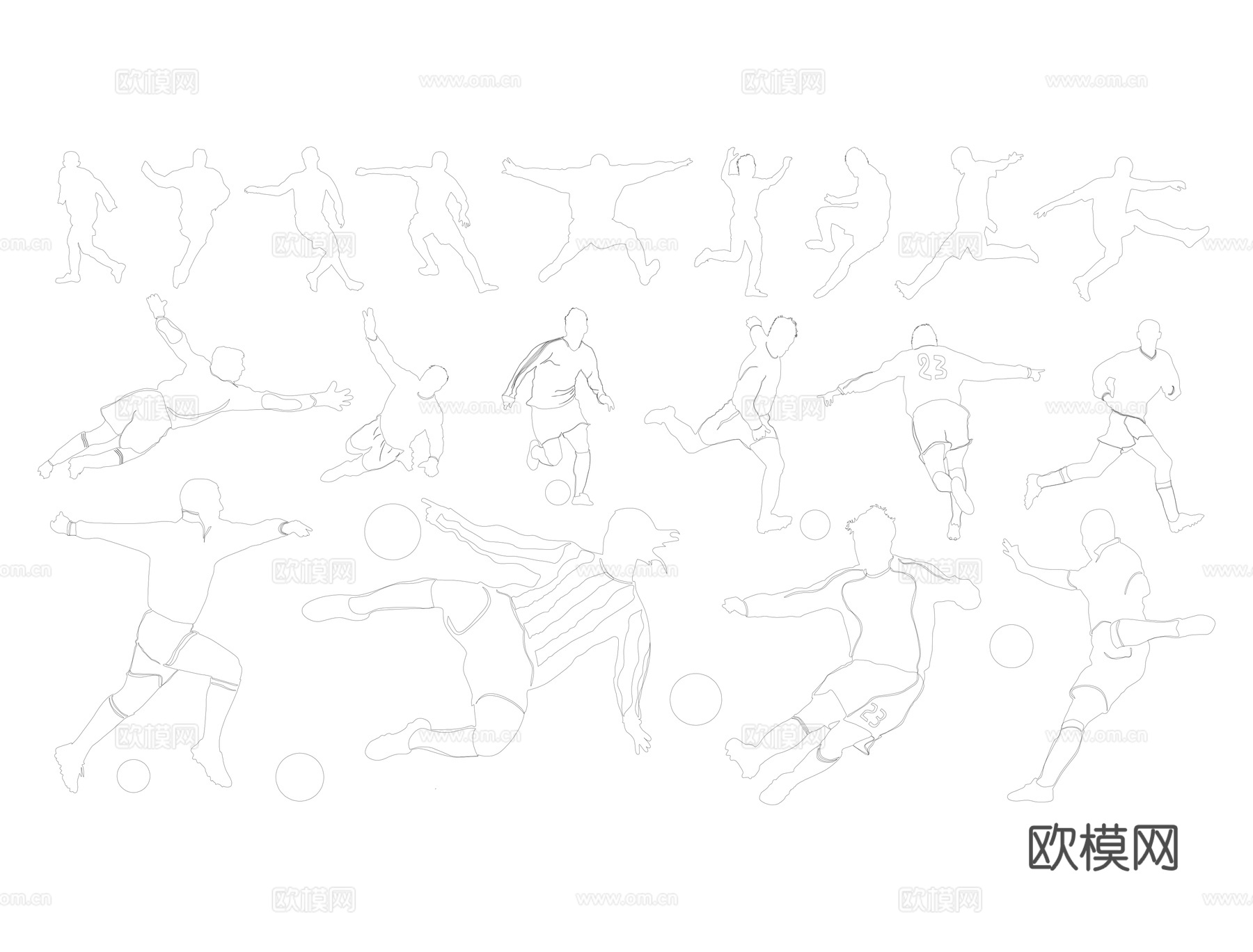 足球运动人物图库cad施工图