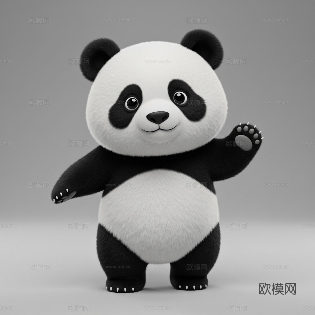 熊猫 动物 可爱 Q版 手办 3D打印3d模型下载（渲染图1）